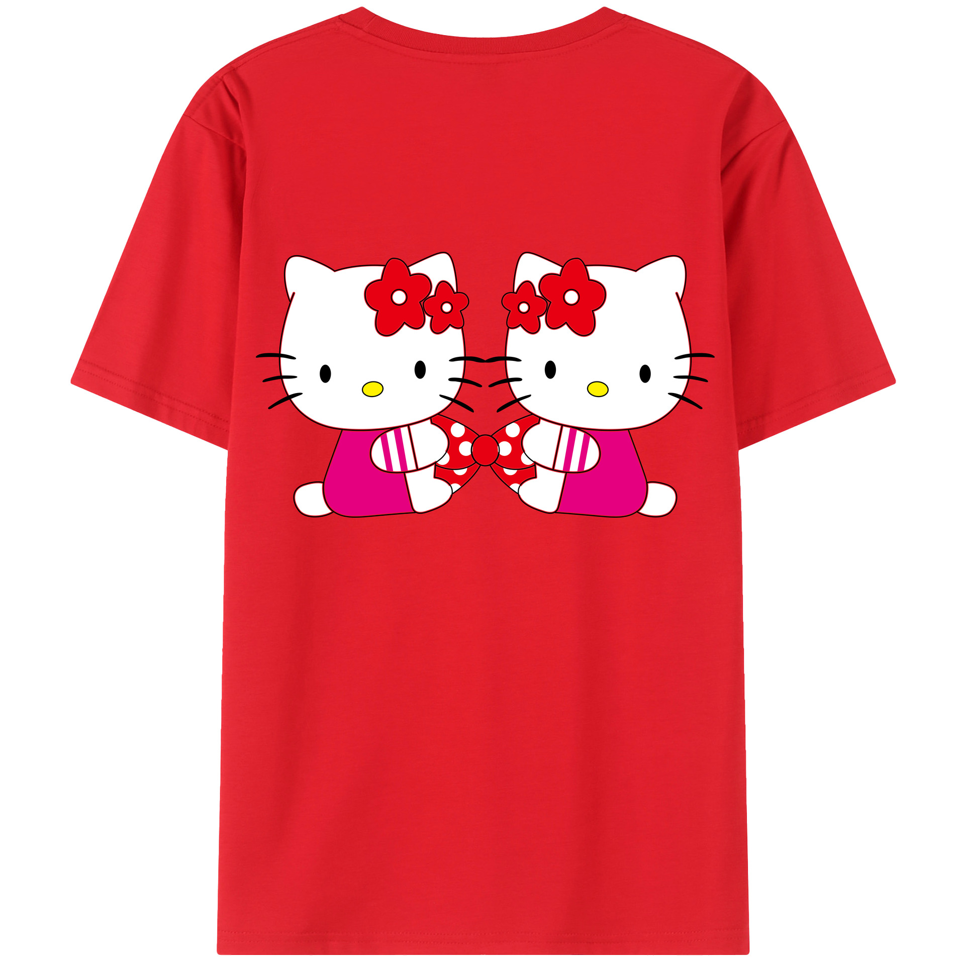 （画像用） Hello Kitty ハローキティ 綿100％ メンズ半袖Tシャツ（バックプリント） 通気性