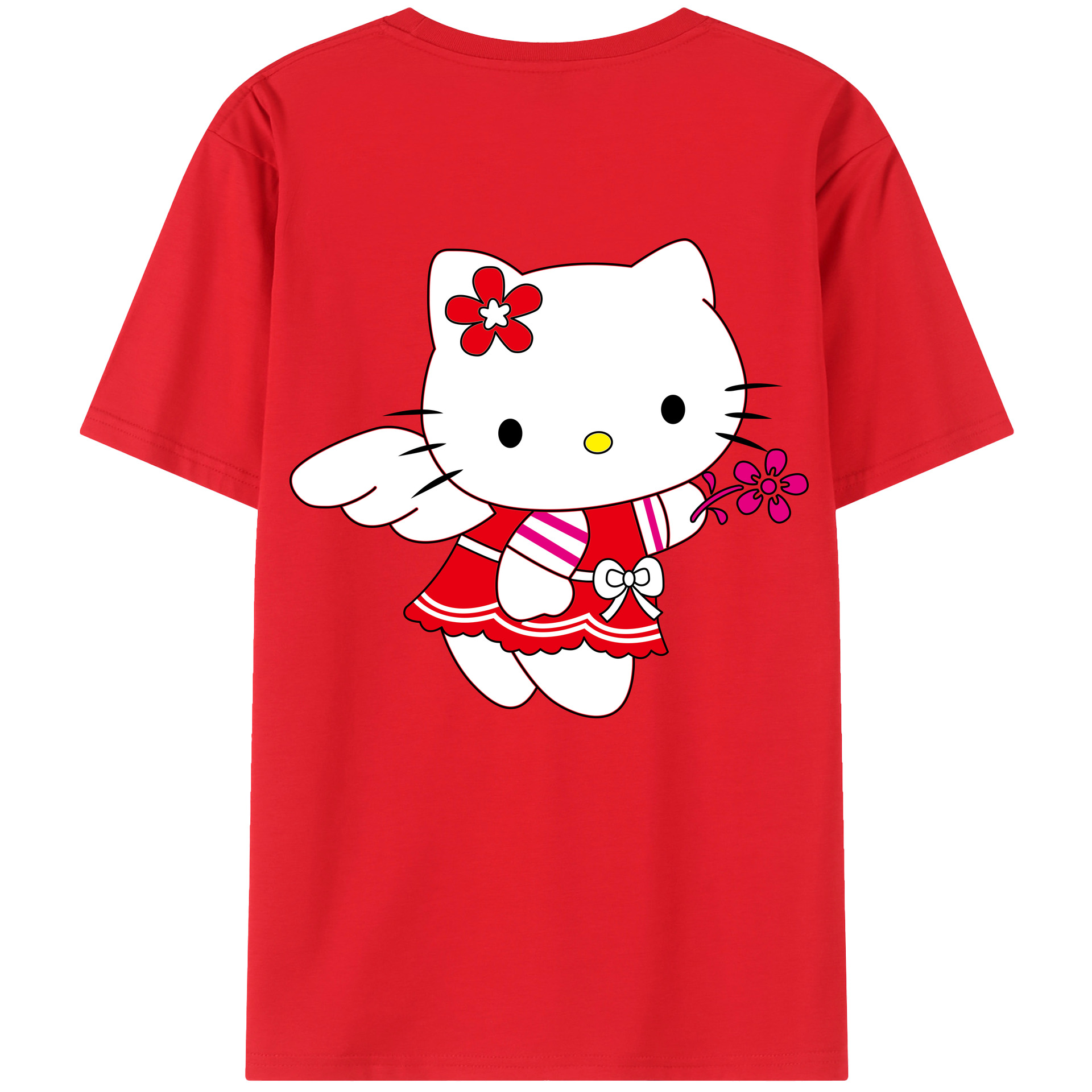 （画像用） Hello Kitty ハローキティ 綿100％ メンズ半袖Tシャツ（バックプリント） 通気性