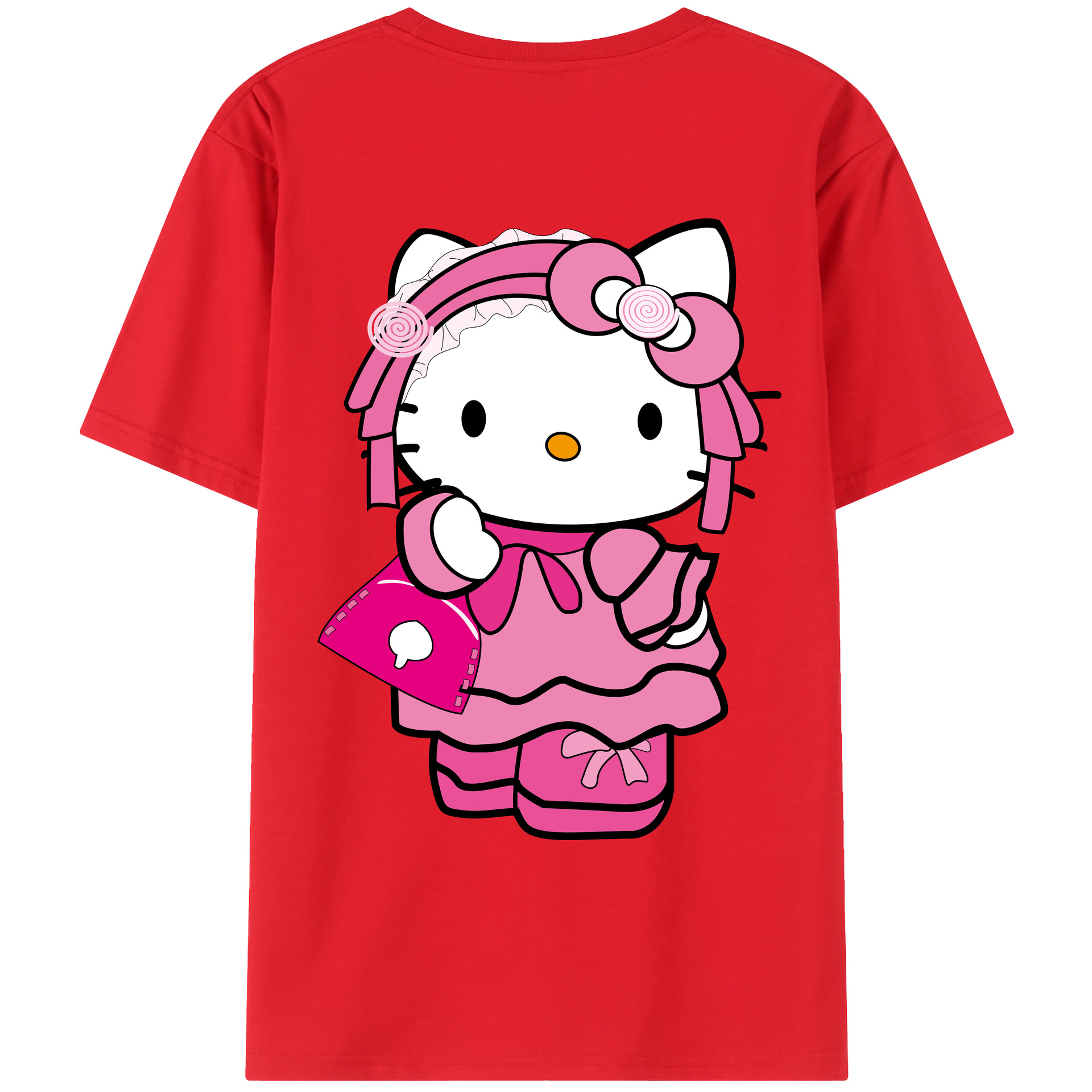 （画像用） Hello Kitty ハローキティ 綿100％ メンズ半袖Tシャツ（バックプリント） 通気性