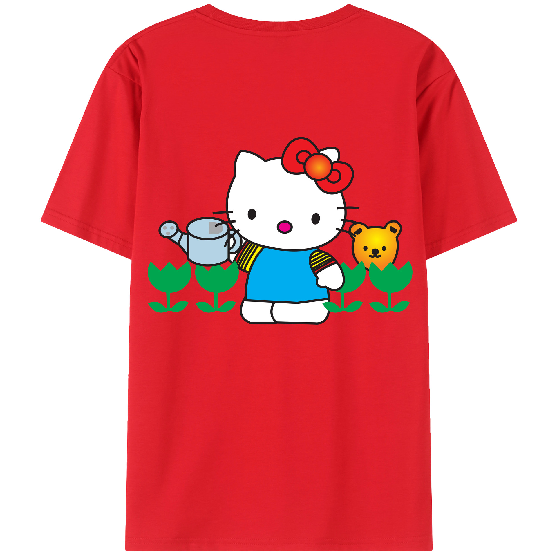 （画像用） Hello Kitty ハローキティ 綿100％ メンズ半袖Tシャツ（バックプリント） 通気性