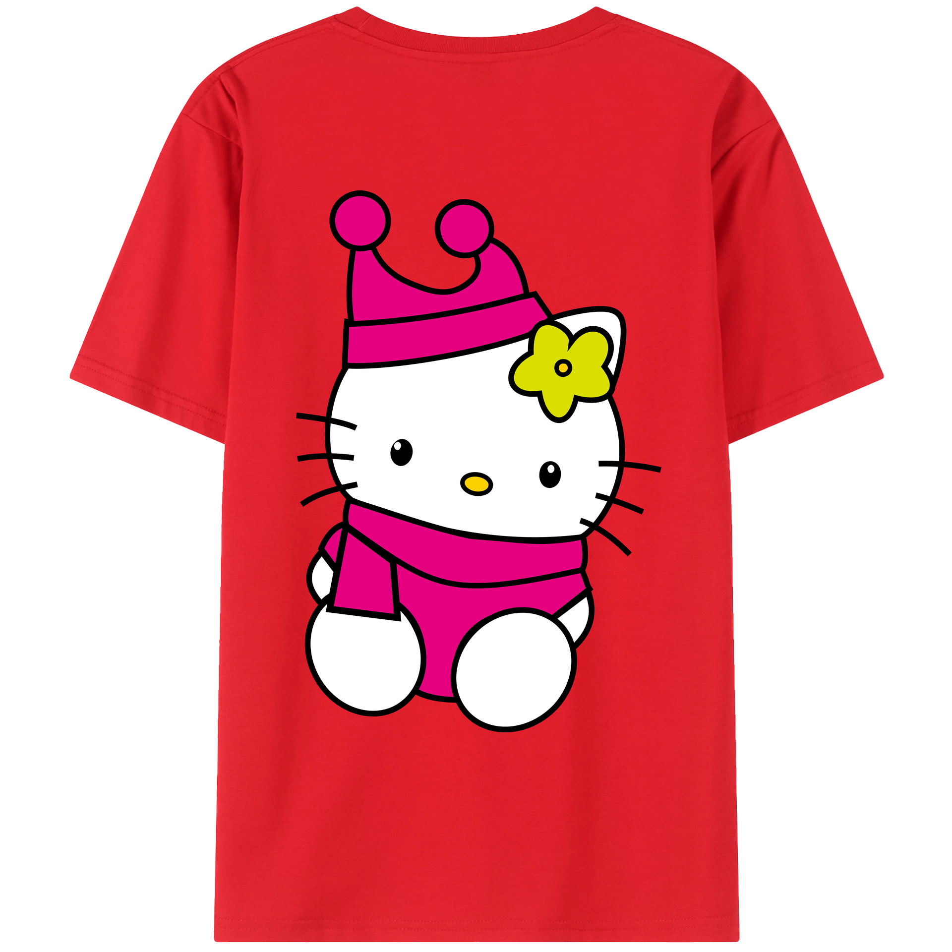 （画像用） Hello Kitty ハローキティ 綿100％ メンズ半袖Tシャツ（バックプリント） 通気性