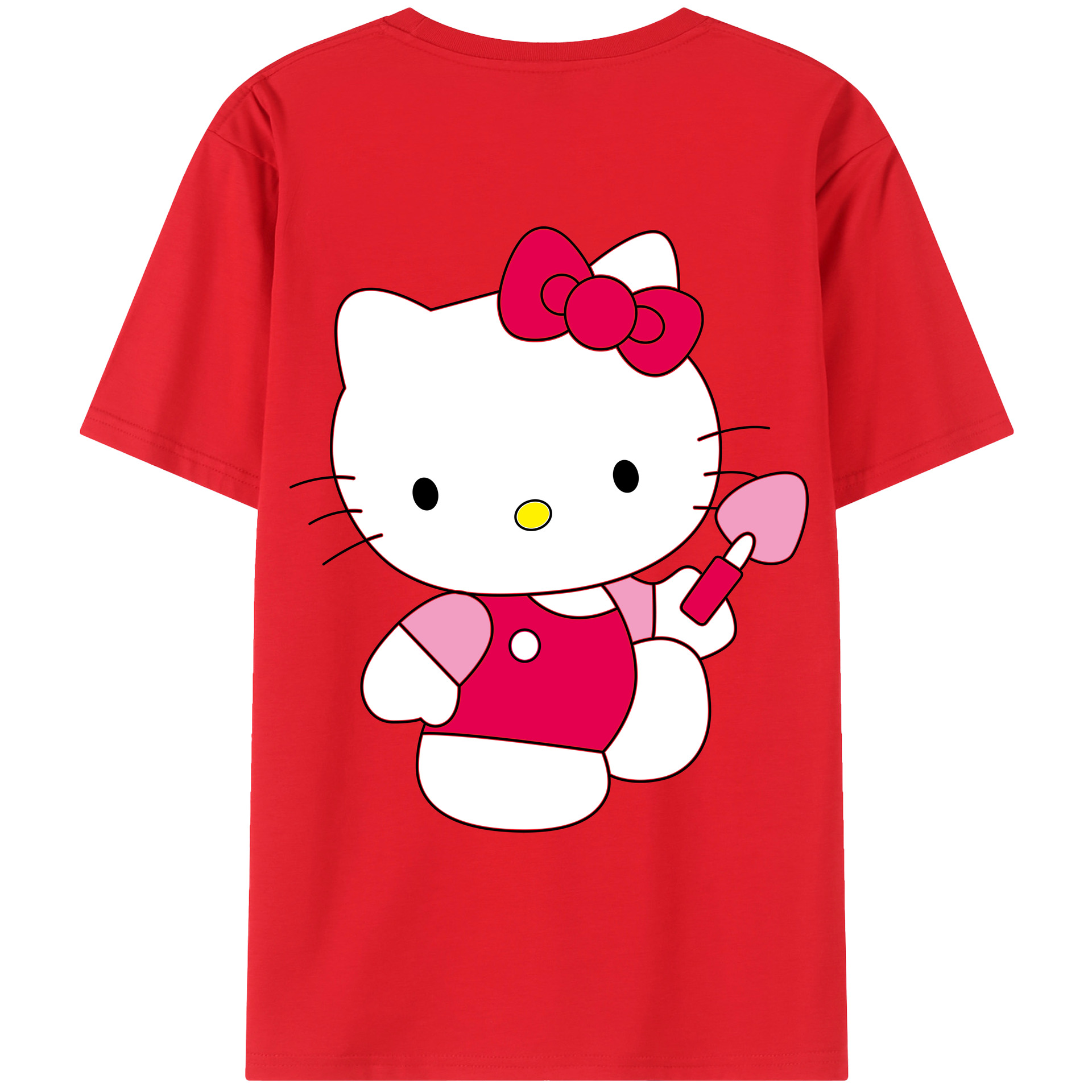 （画像用） Hello Kitty ハローキティ 綿100％ メンズ半袖Tシャツ（バックプリント） 通気性