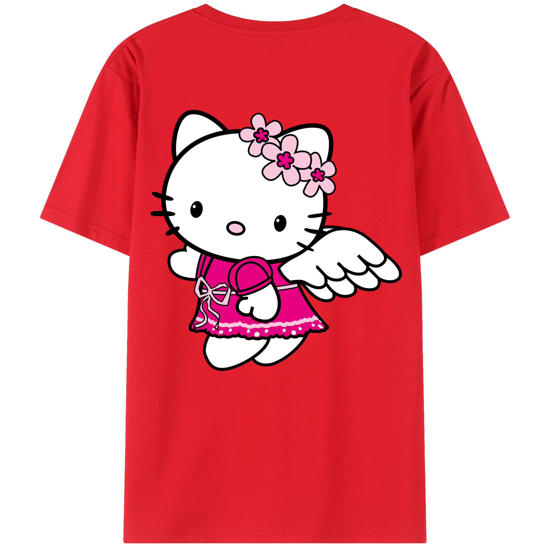 （画像用） Hello Kitty ハローキティ 綿100％ メンズ半袖Tシャツ（バックプリント） 通気性