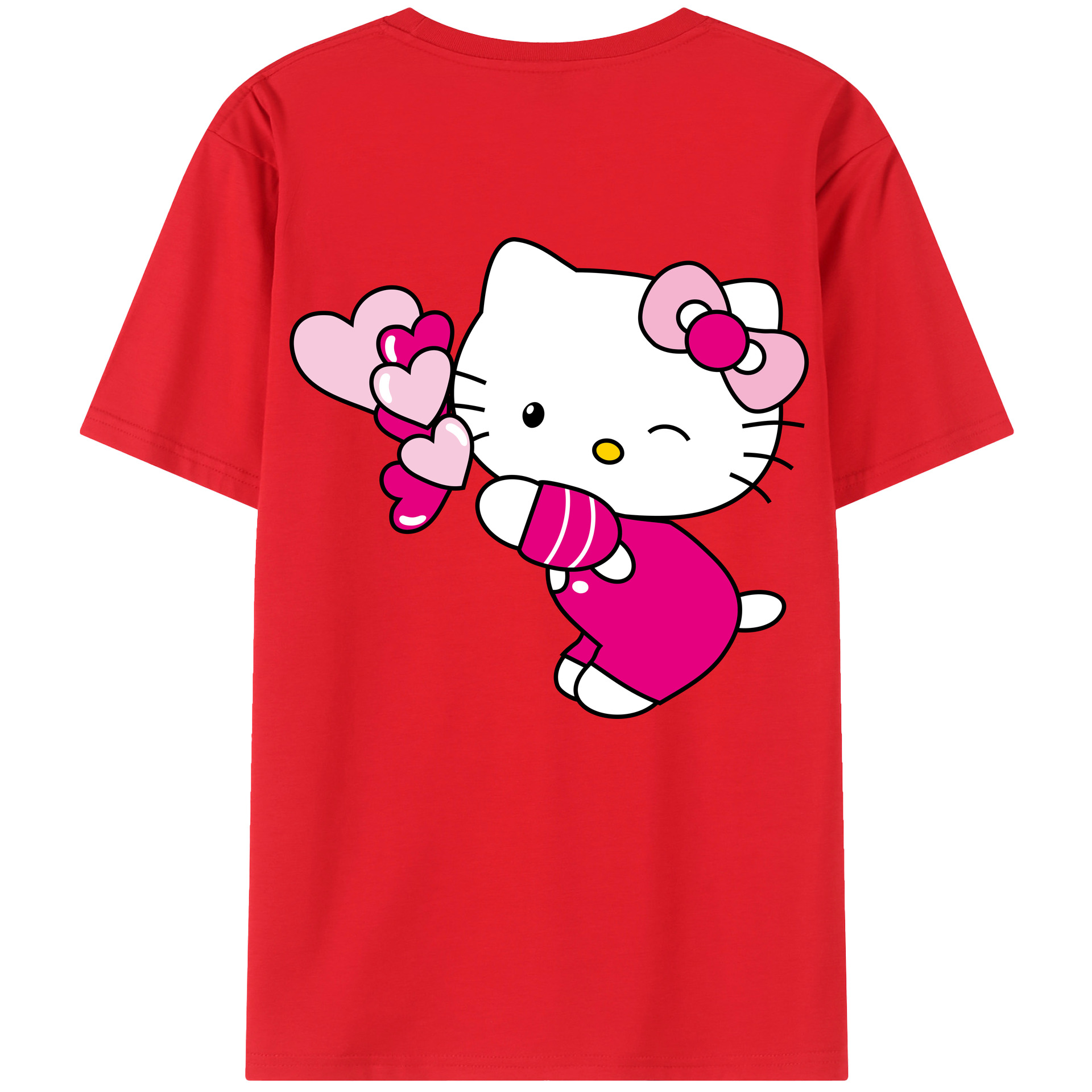 （画像用） Hello Kitty ハローキティ 綿100％ メンズ半袖Tシャツ（バックプリント） 通気性