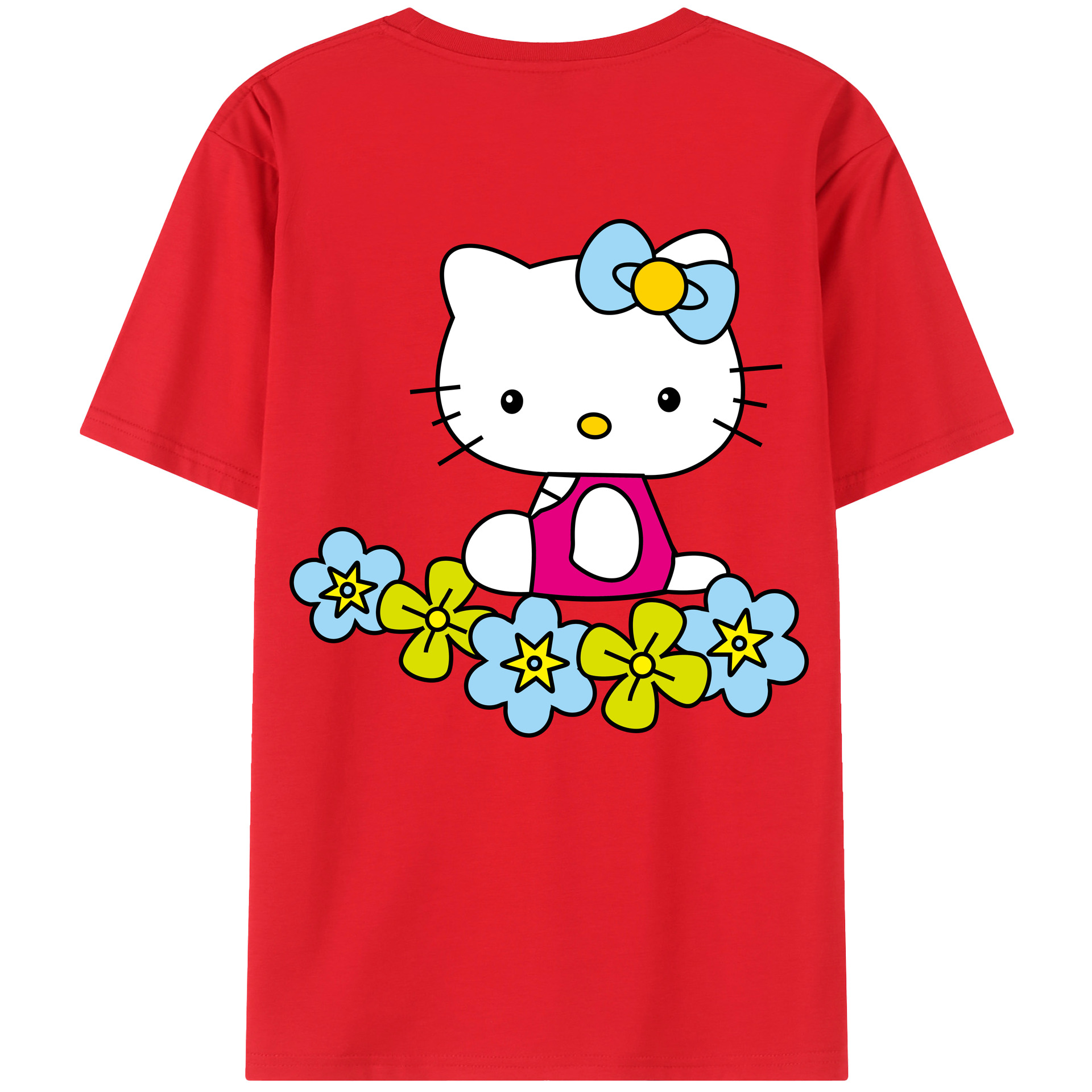 （画像用） Hello Kitty ハローキティ 綿100％ メンズ半袖Tシャツ（バックプリント） 通気性