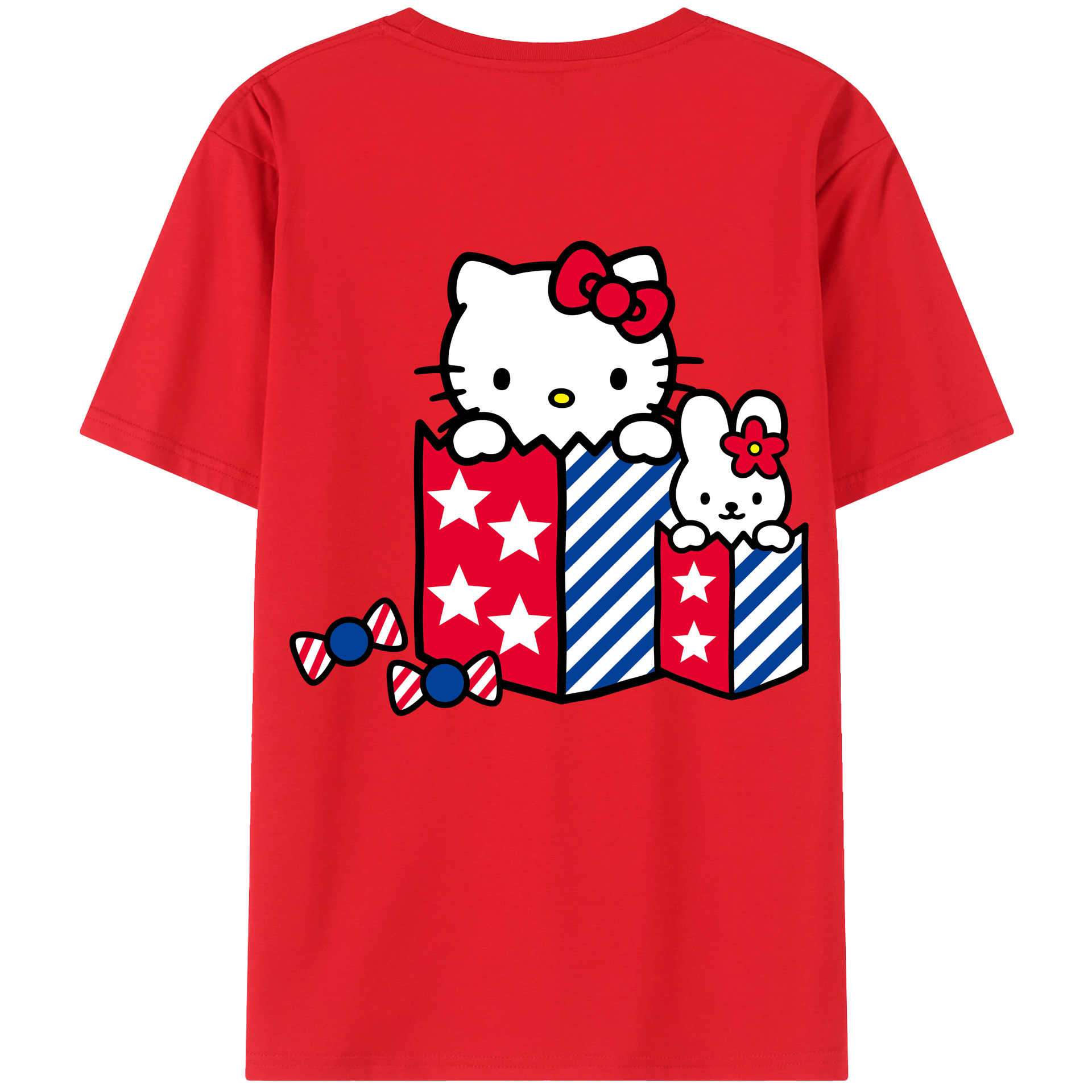 （画像用） Hello Kitty ハローキティ 綿100％ メンズ半袖Tシャツ（バックプリント） 通気性