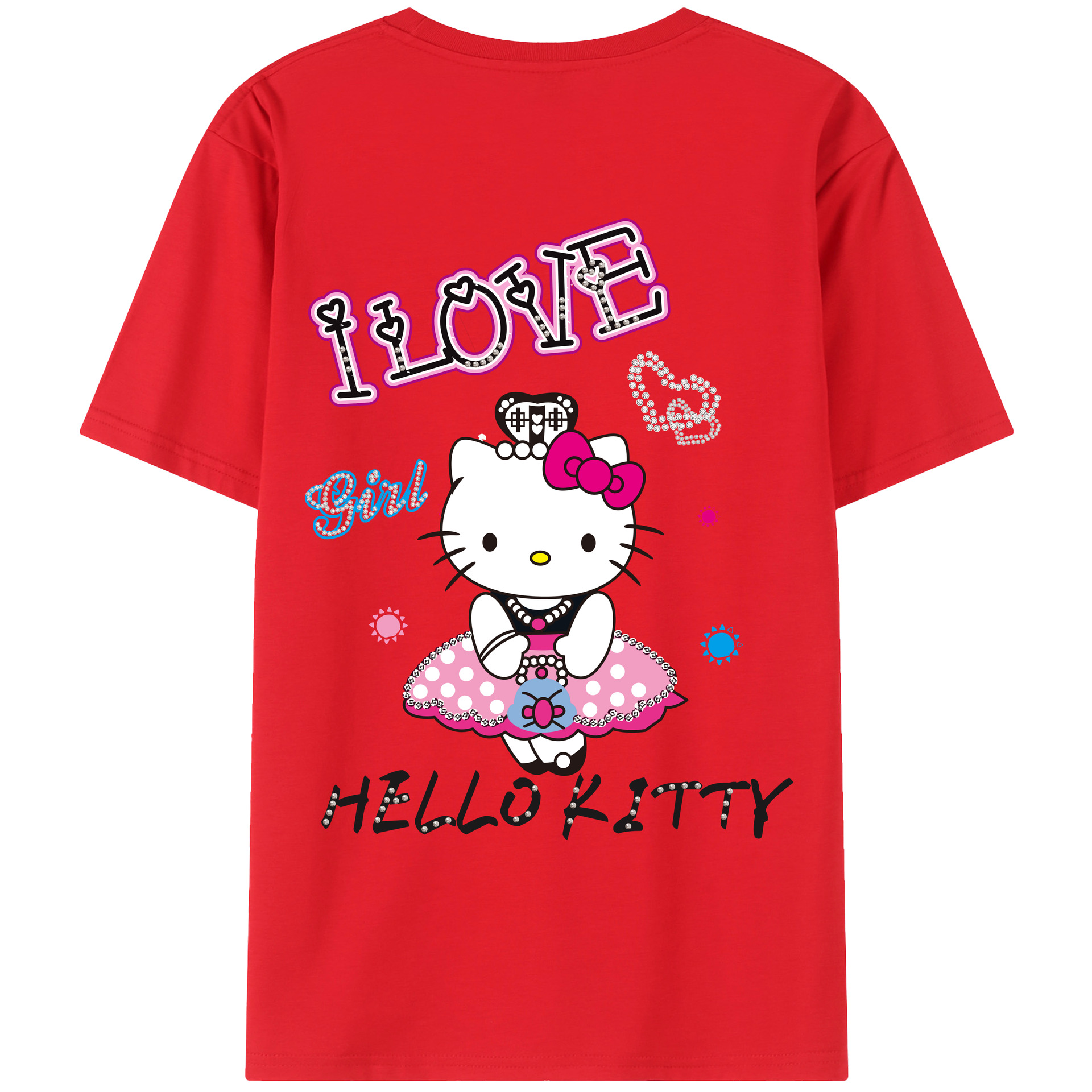 （画像用） Hello Kitty ハローキティ 綿100％ メンズ半袖Tシャツ（バックプリント） 通気性
