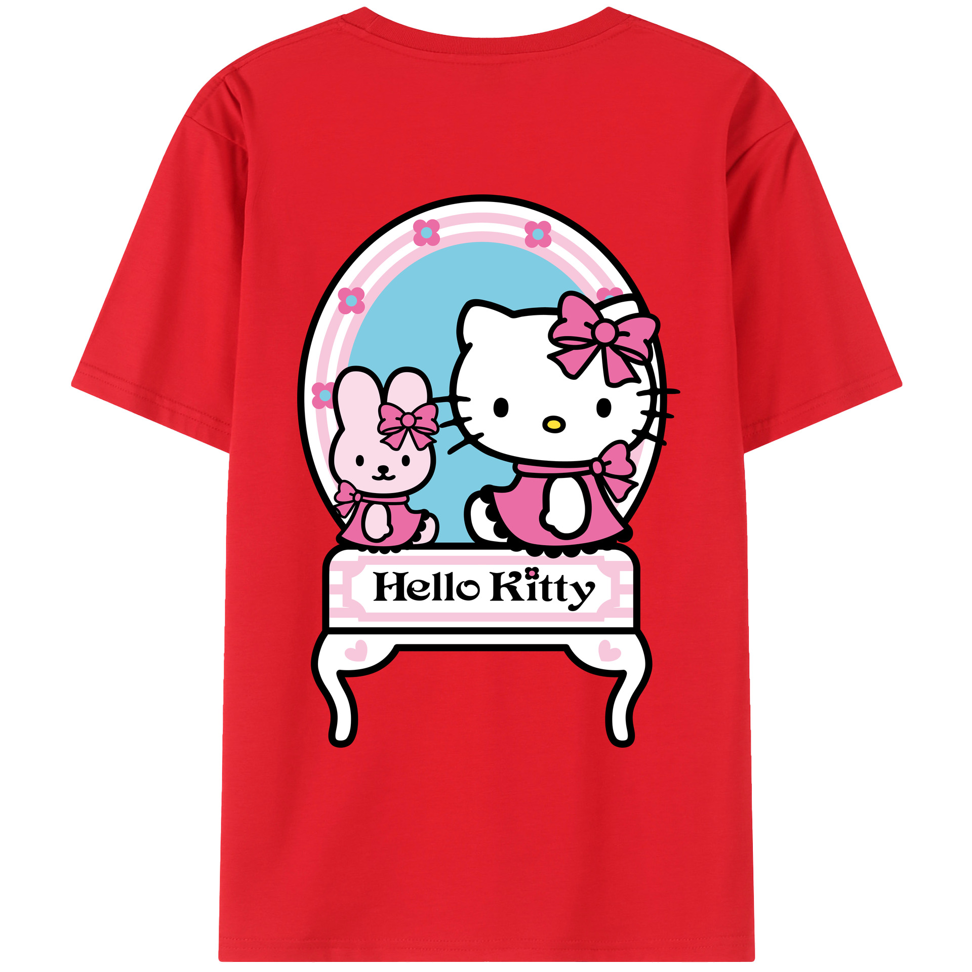 （画像用） Hello Kitty ハローキティ 綿100％ メンズ半袖Tシャツ（バックプリント） 通気性