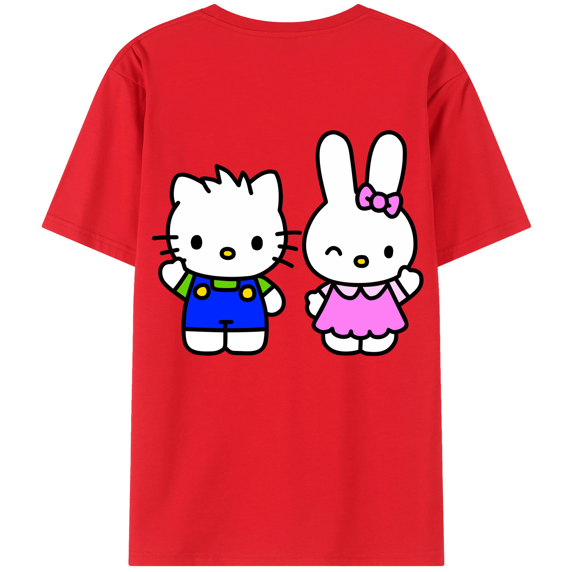 （画像用） Hello Kitty ハローキティ 綿100％ メンズ半袖Tシャツ（バックプリント） 通気性