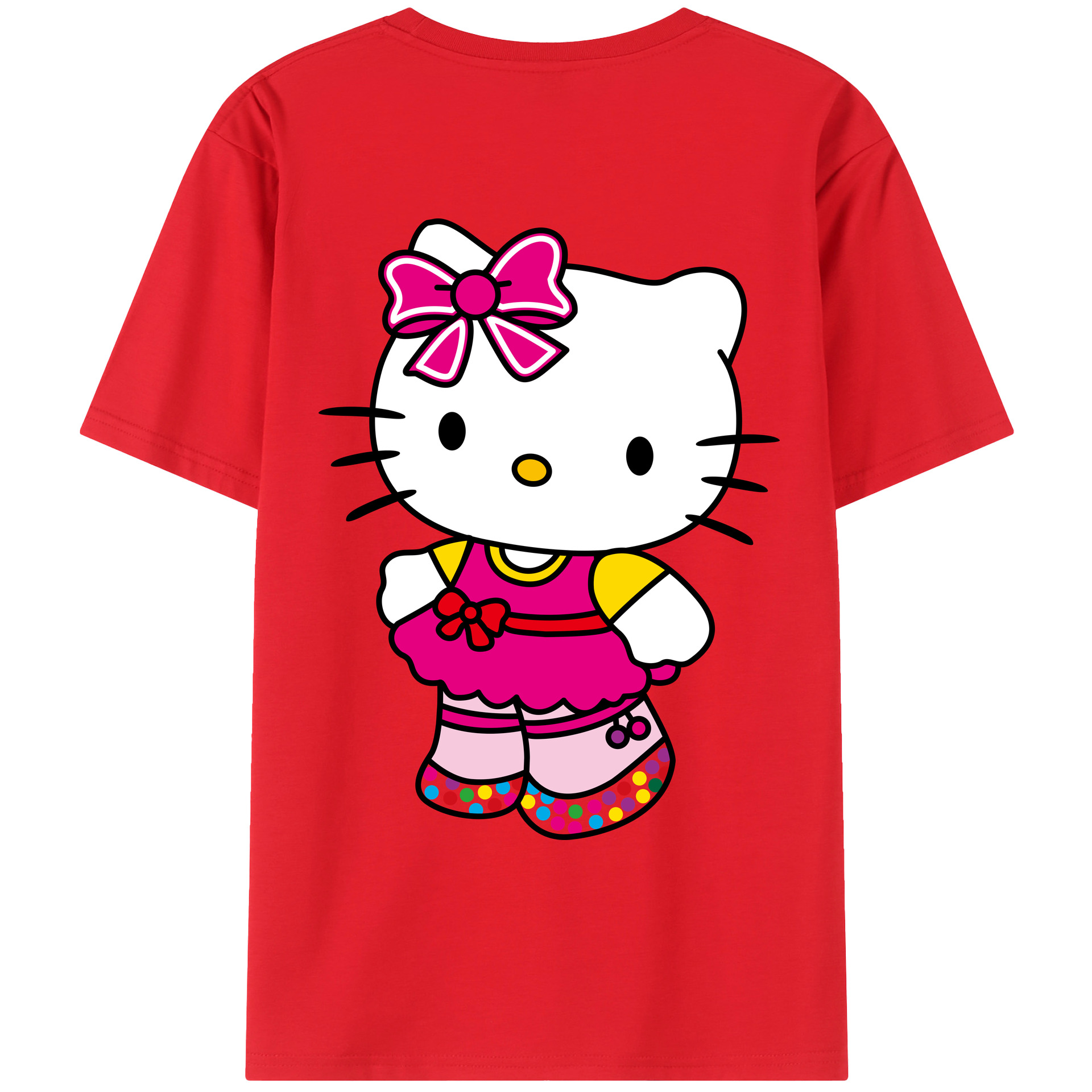 （画像用） Hello Kitty ハローキティ 綿100％ メンズ半袖Tシャツ（バックプリント） 通気性