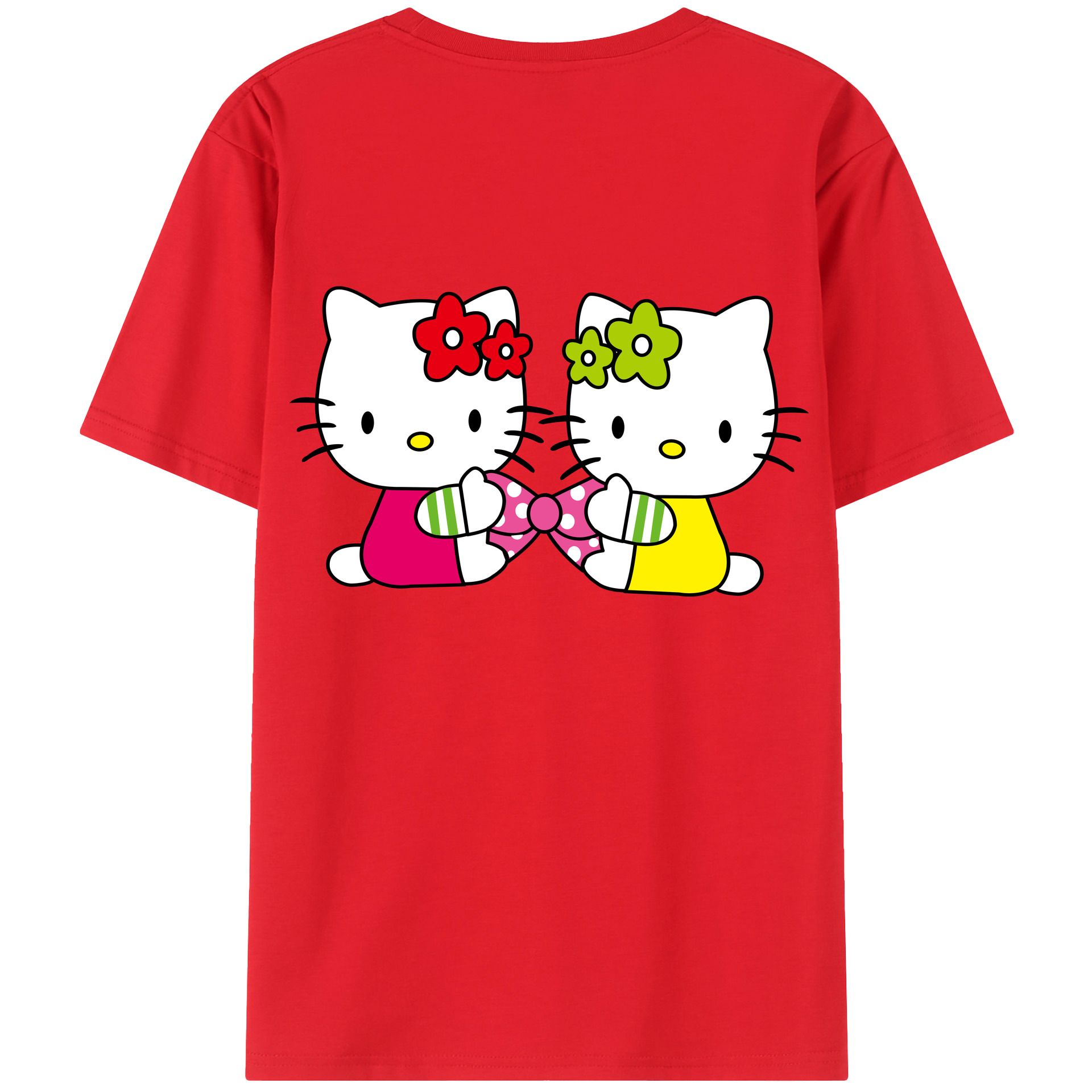 （画像用） Hello Kitty ハローキティ 綿100％ メンズ半袖Tシャツ（バックプリント） 通気性