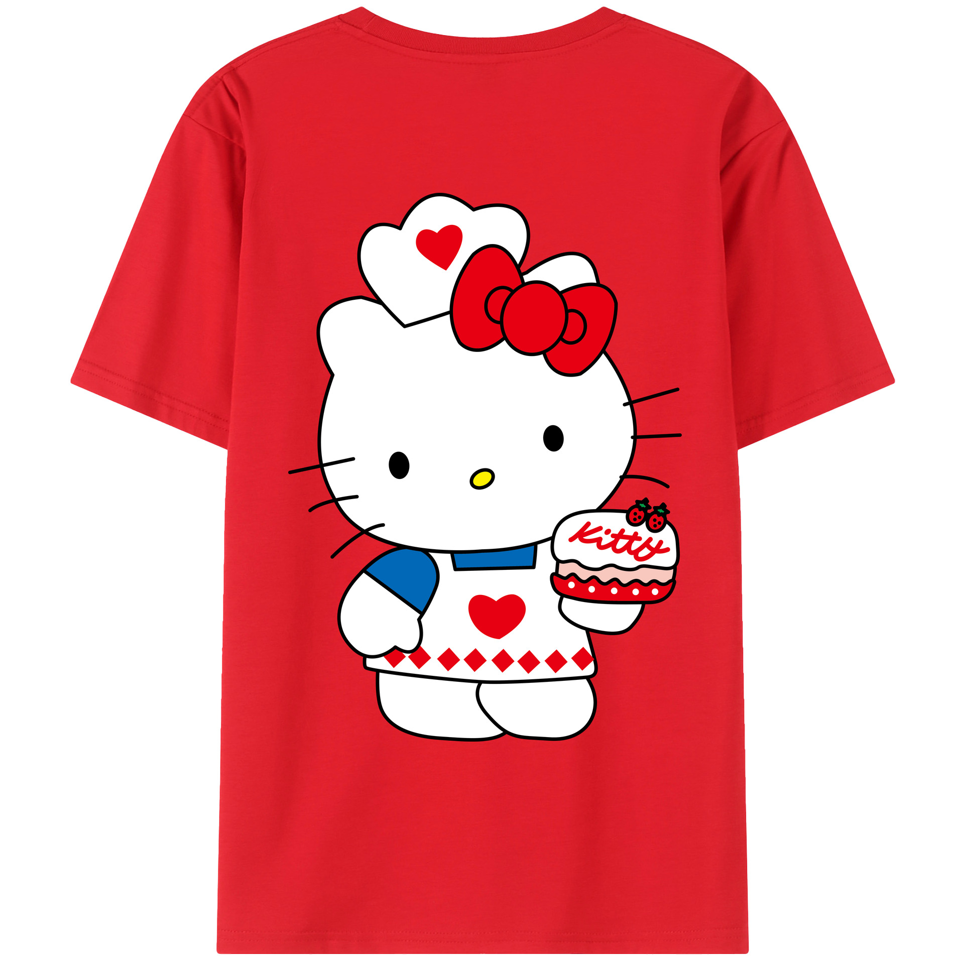 （画像用） Hello Kitty ハローキティ 綿100％ メンズ半袖Tシャツ（バックプリント） 通気性