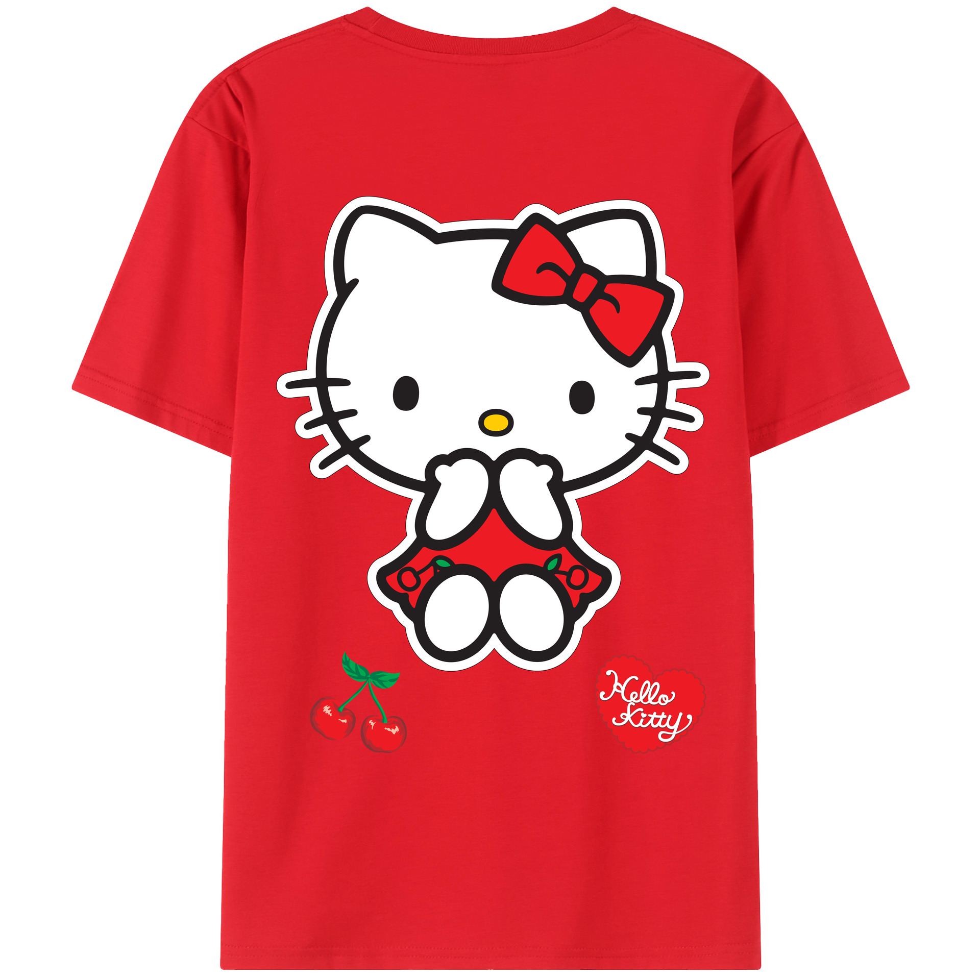 （画像用） Hello Kitty ハローキティ 綿100％ メンズ半袖Tシャツ（バックプリント） 通気性