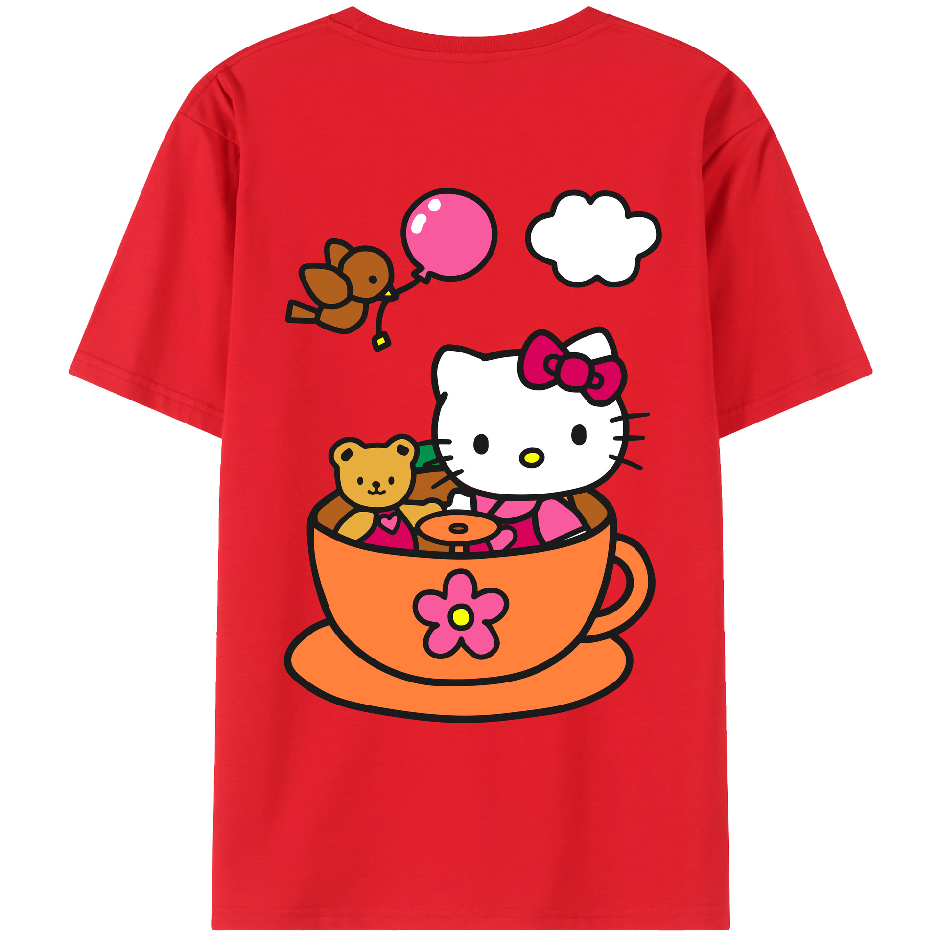 （画像用） Hello Kitty ハローキティ 綿100％ メンズ半袖Tシャツ（バックプリント） 通気性