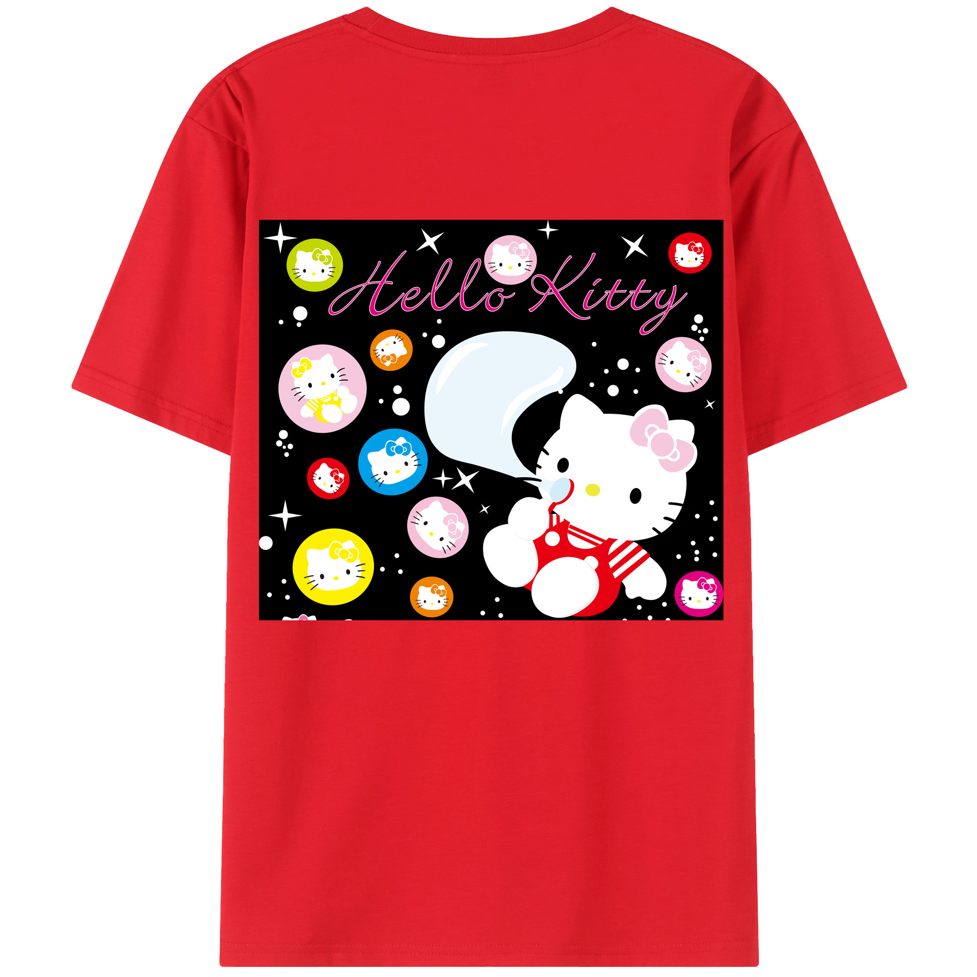 （画像用） Hello Kitty ハローキティ 綿100％ メンズ半袖Tシャツ（バックプリント） 通気性