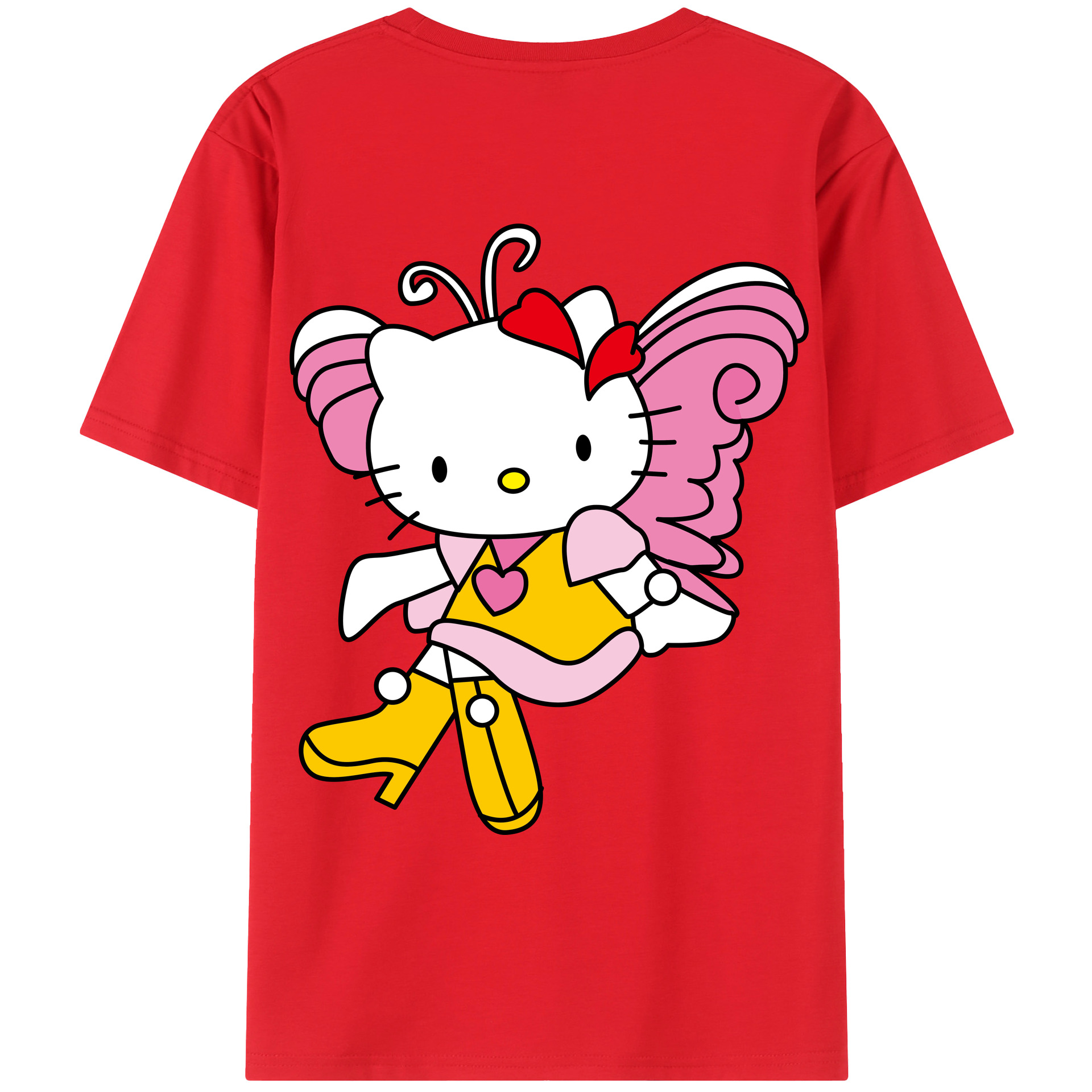 （画像用） Hello Kitty ハローキティ 綿100％ メンズ半袖Tシャツ（バックプリント） 通気性