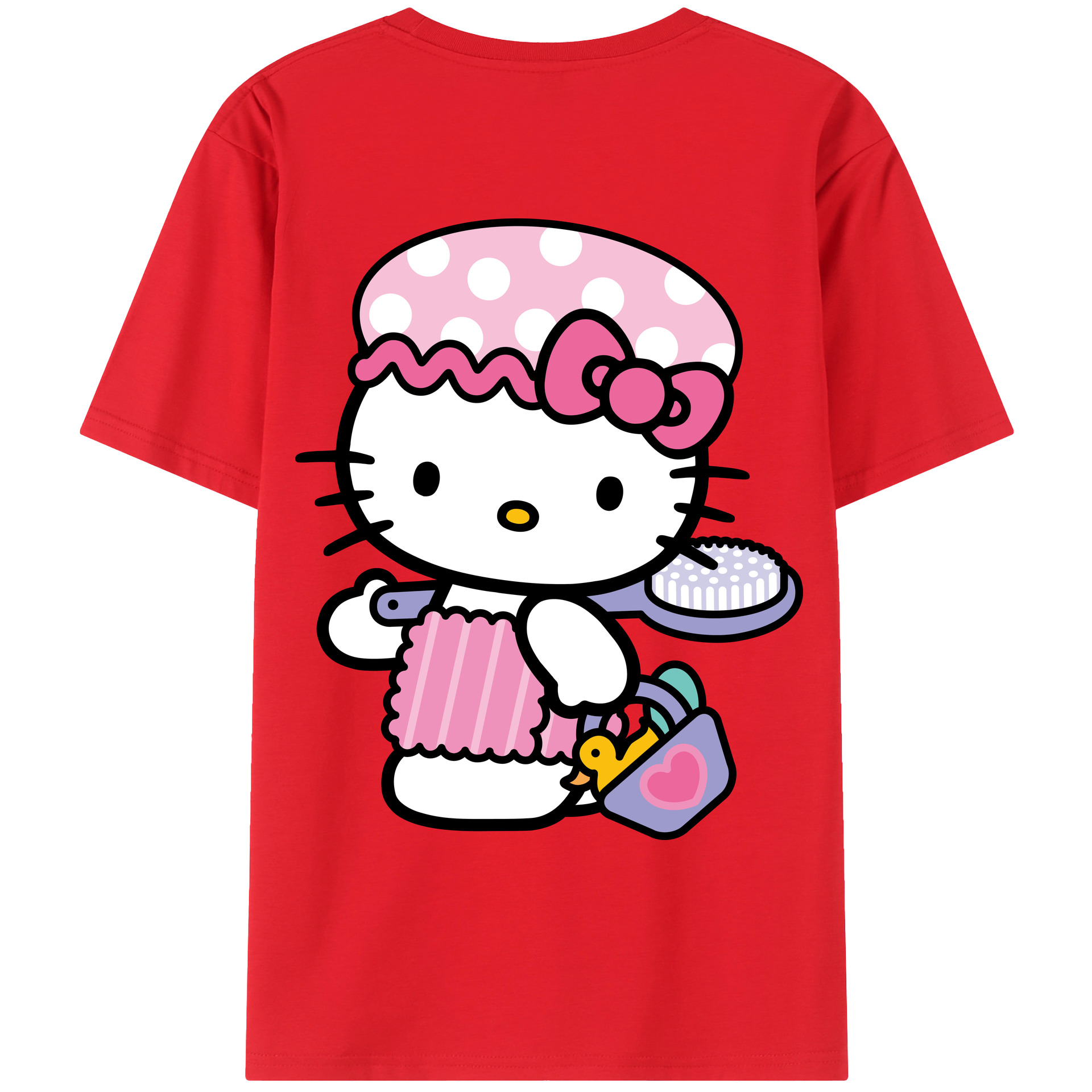 （画像用） Hello Kitty ハローキティ 綿100％ メンズ半袖Tシャツ（バックプリント） 通気性
