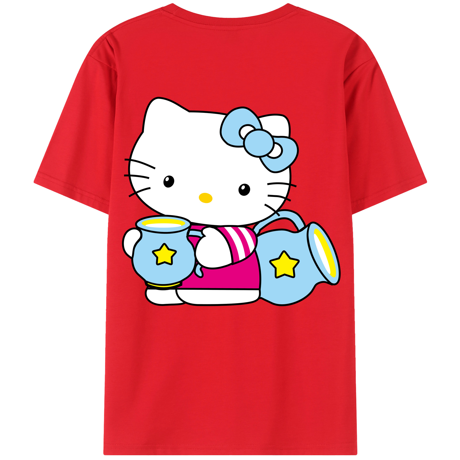 （画像用） Hello Kitty ハローキティ 綿100％ メンズ半袖Tシャツ（バックプリント） 通気性