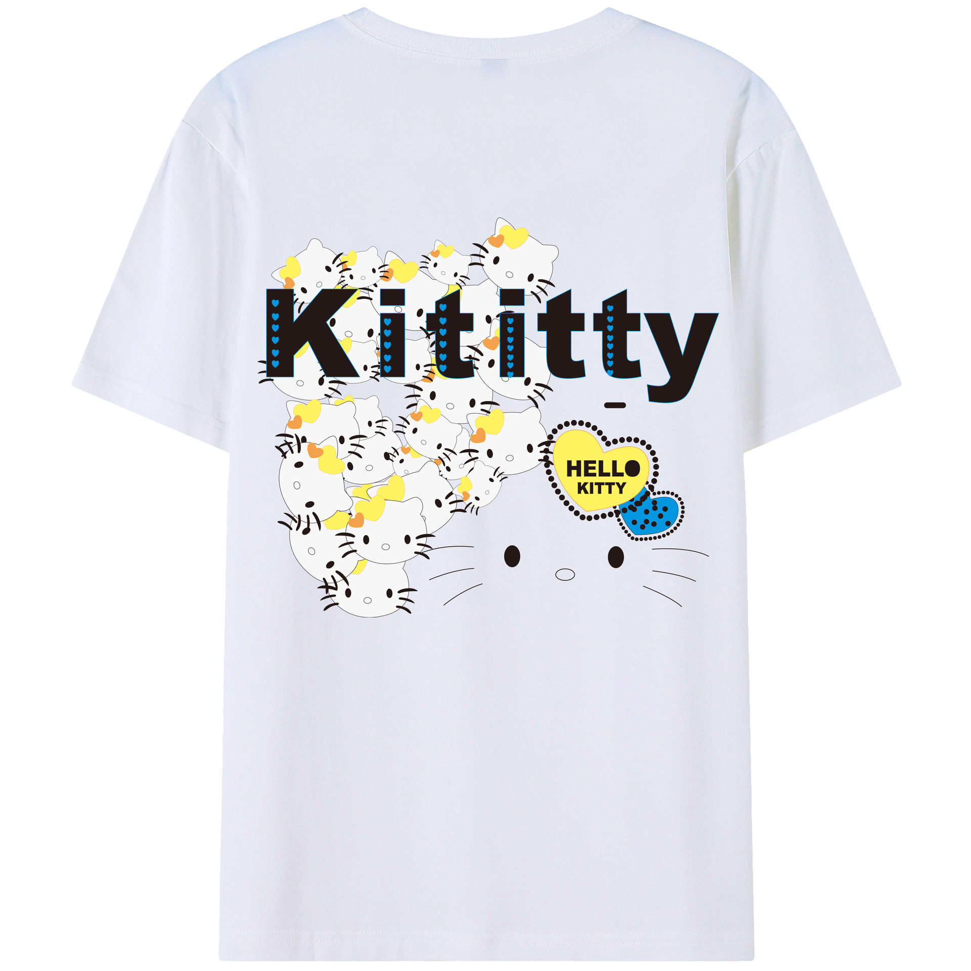 （画像用） Hello Kitty ハローキティ 綿100％ メンズ半袖Tシャツ（バックプリント） 通気性