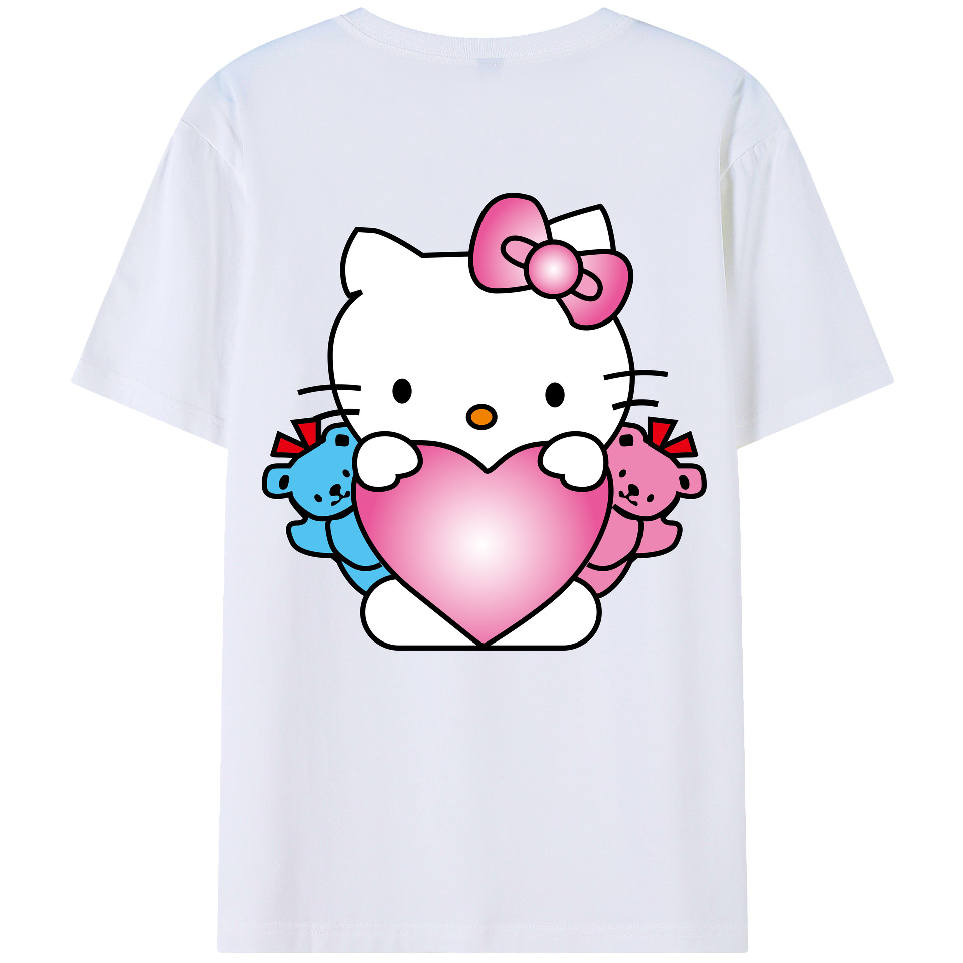（画像用） Hello Kitty ハローキティ 綿100％ メンズ半袖Tシャツ（バックプリント） 通気性
