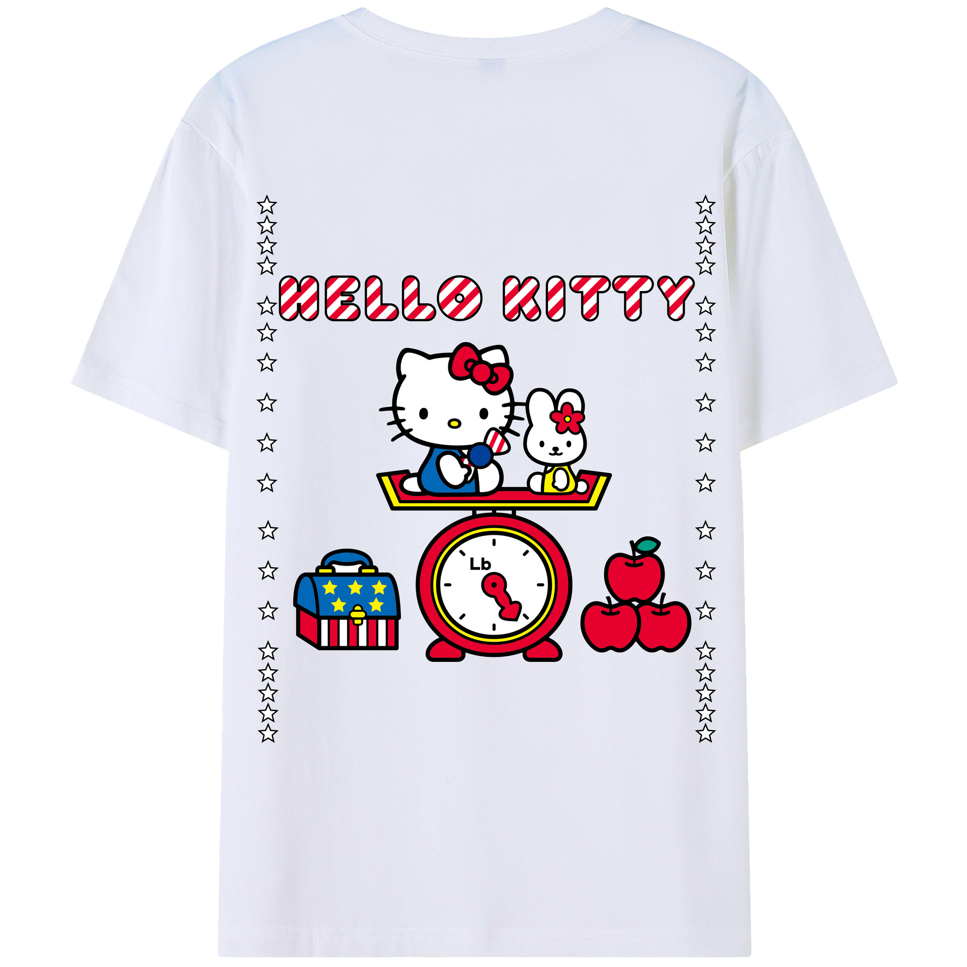 （画像用） Hello Kitty ハローキティ 綿100％ メンズ半袖Tシャツ（バックプリント） 通気性