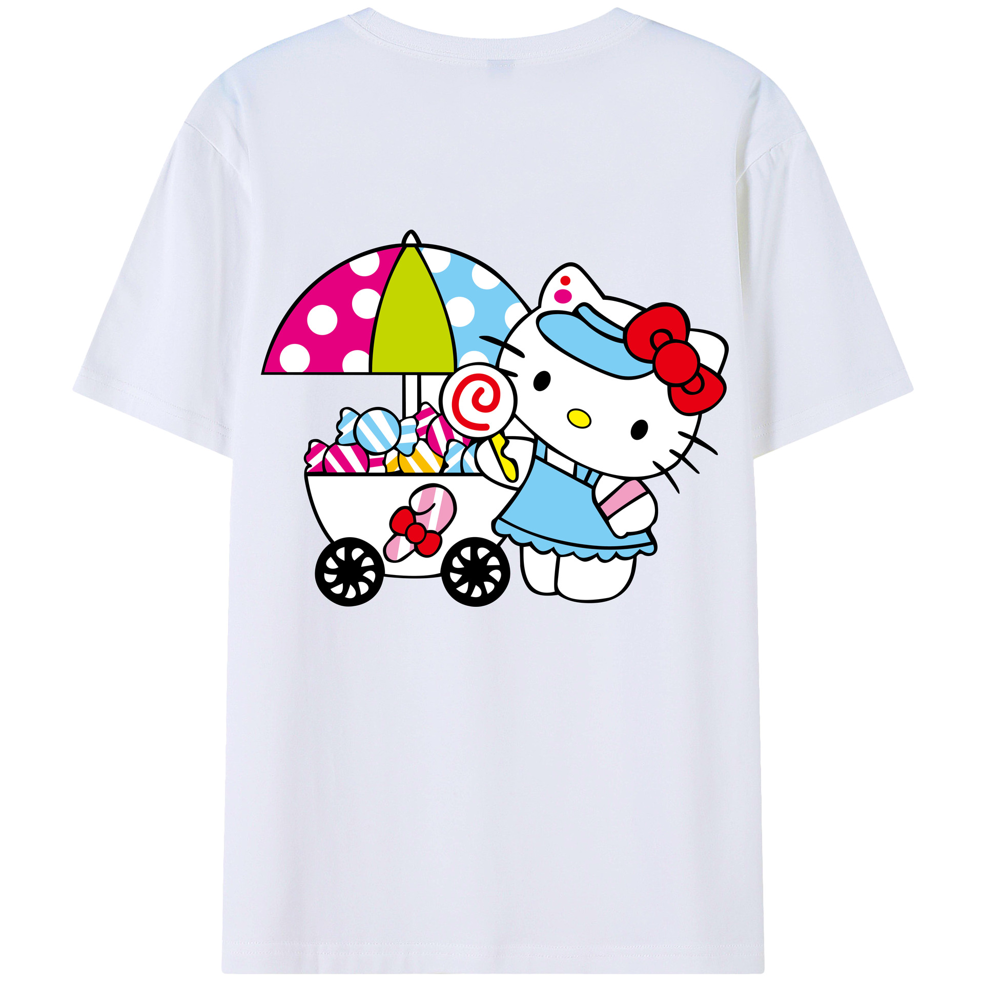 （画像用） Hello Kitty ハローキティ 綿100％ メンズ半袖Tシャツ（バックプリント） 通気性