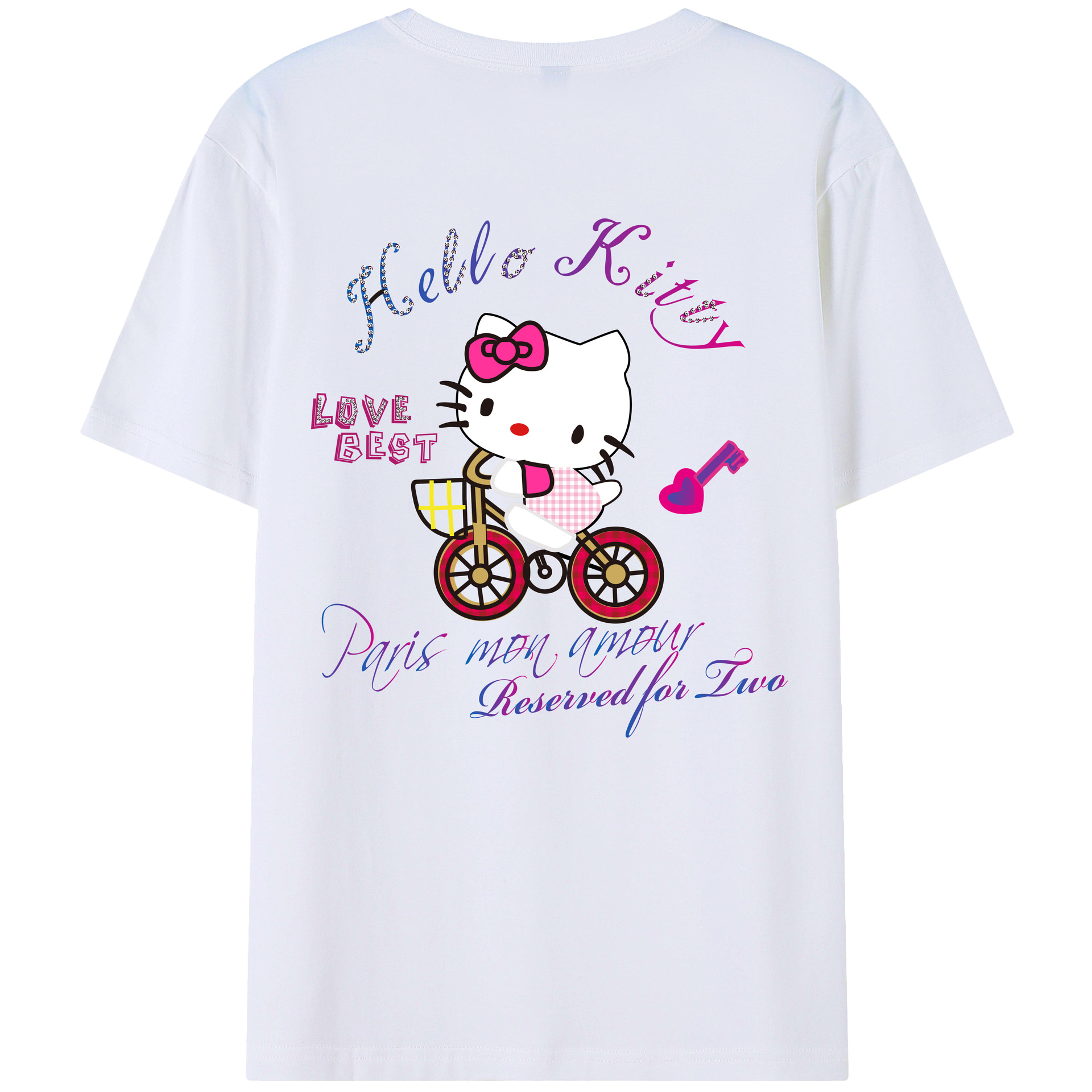 （画像用） Hello Kitty ハローキティ 綿100％ メンズ半袖Tシャツ（バックプリント） 通気性