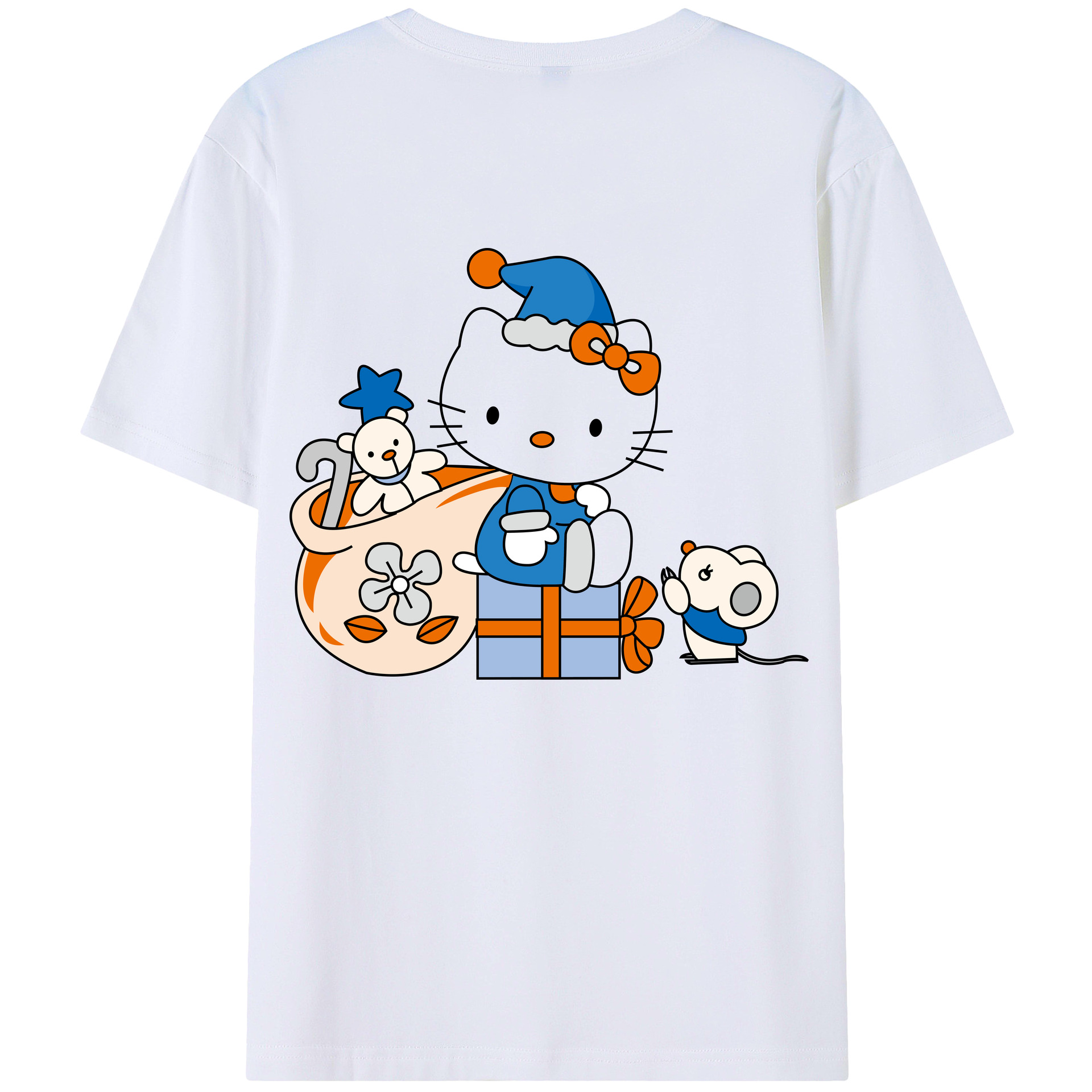（画像用） Hello Kitty ハローキティ 綿100％ メンズ半袖Tシャツ（バックプリント） 通気性