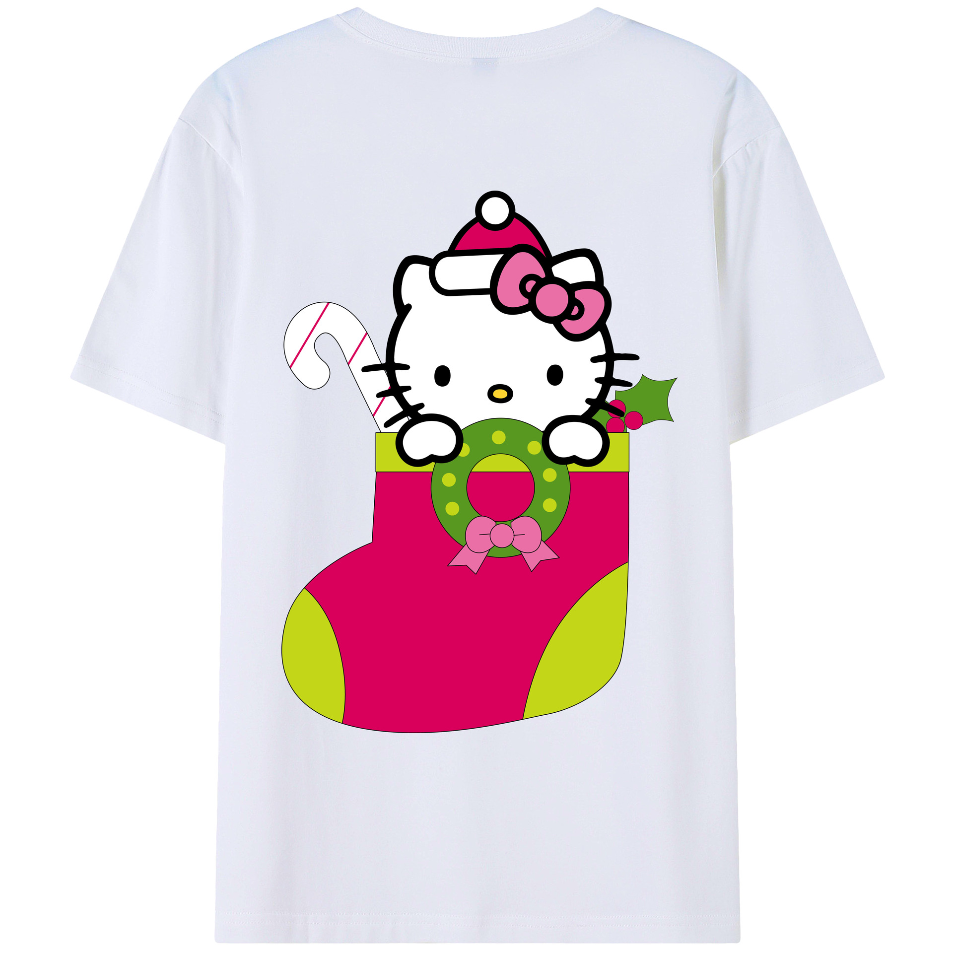 （画像用） Hello Kitty ハローキティ 綿100％ メンズ半袖Tシャツ（バックプリント） 通気性