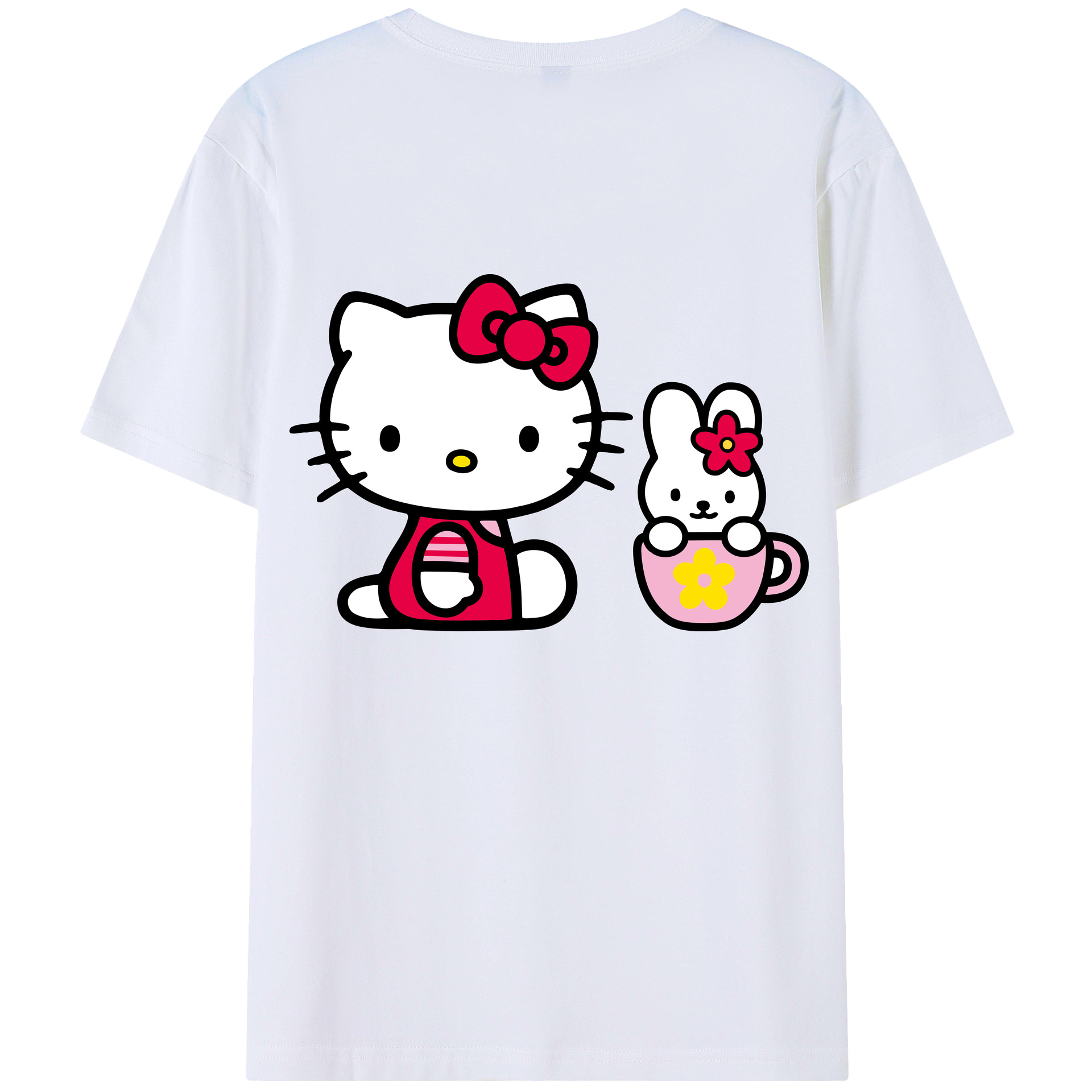 （画像用） Hello Kitty ハローキティ 綿100％ メンズ半袖Tシャツ（バックプリント） 通気性