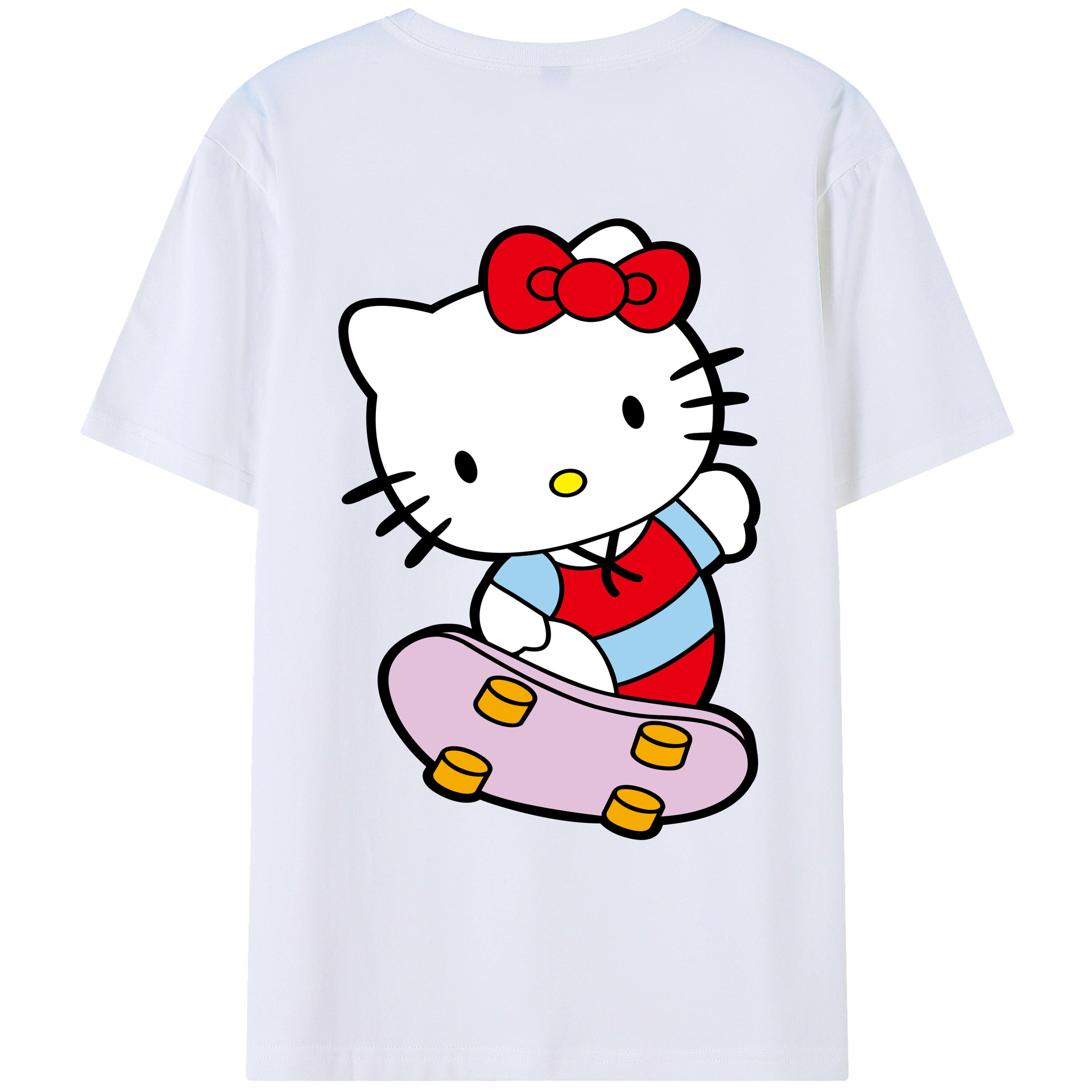 （画像用） Hello Kitty ハローキティ 綿100％ メンズ半袖Tシャツ（バックプリント） 通気性