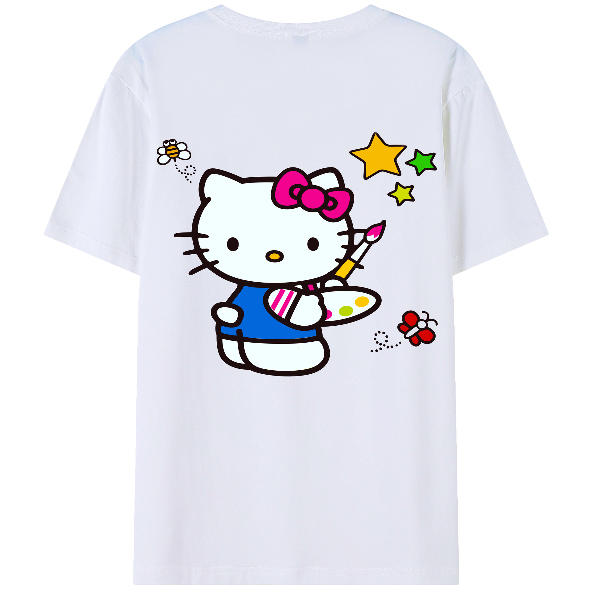 （画像用） Hello Kitty ハローキティ 綿100％ メンズ半袖Tシャツ（バックプリント） 通気性