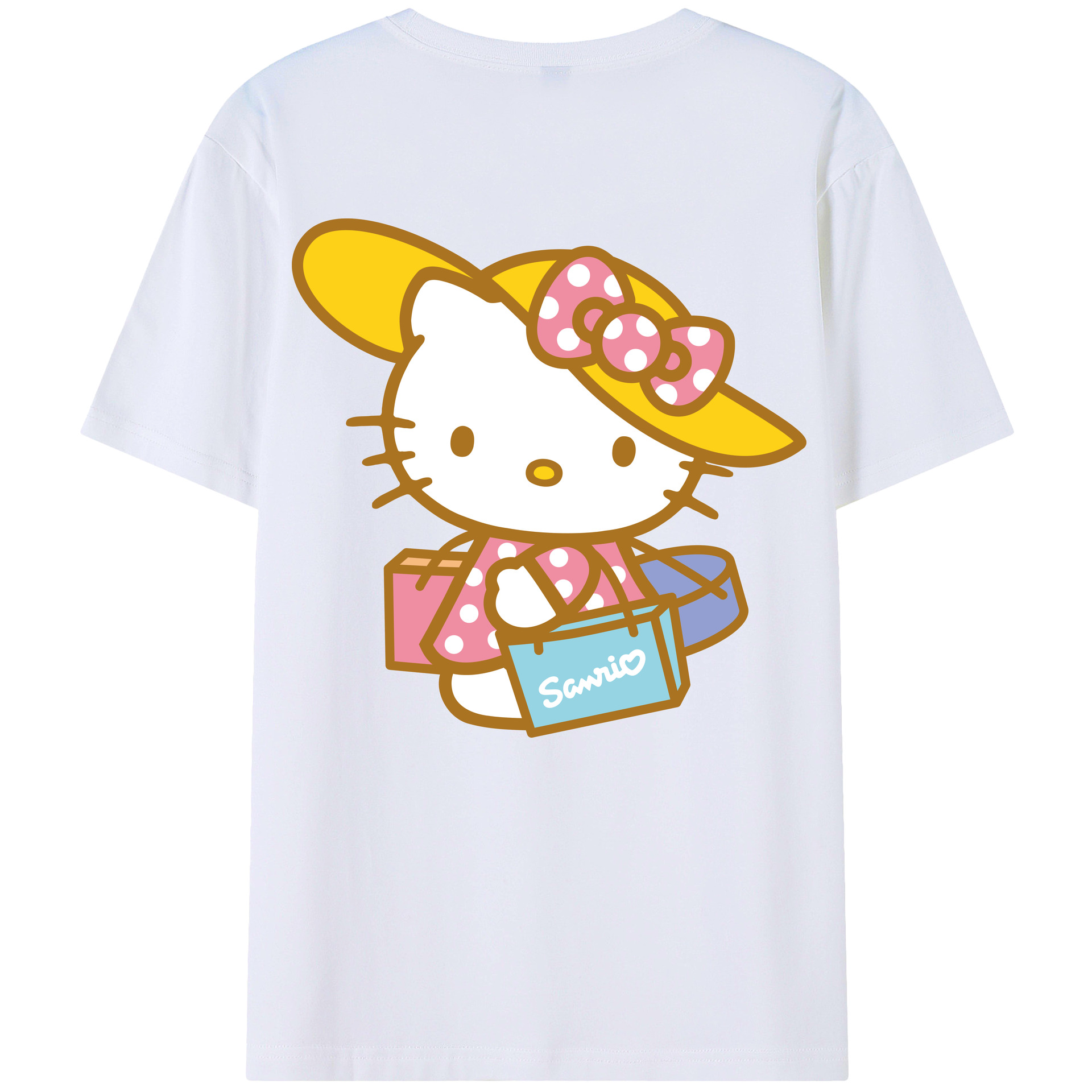 （画像用） Hello Kitty ハローキティ 綿100％ メンズ半袖Tシャツ（バックプリント） 通気性