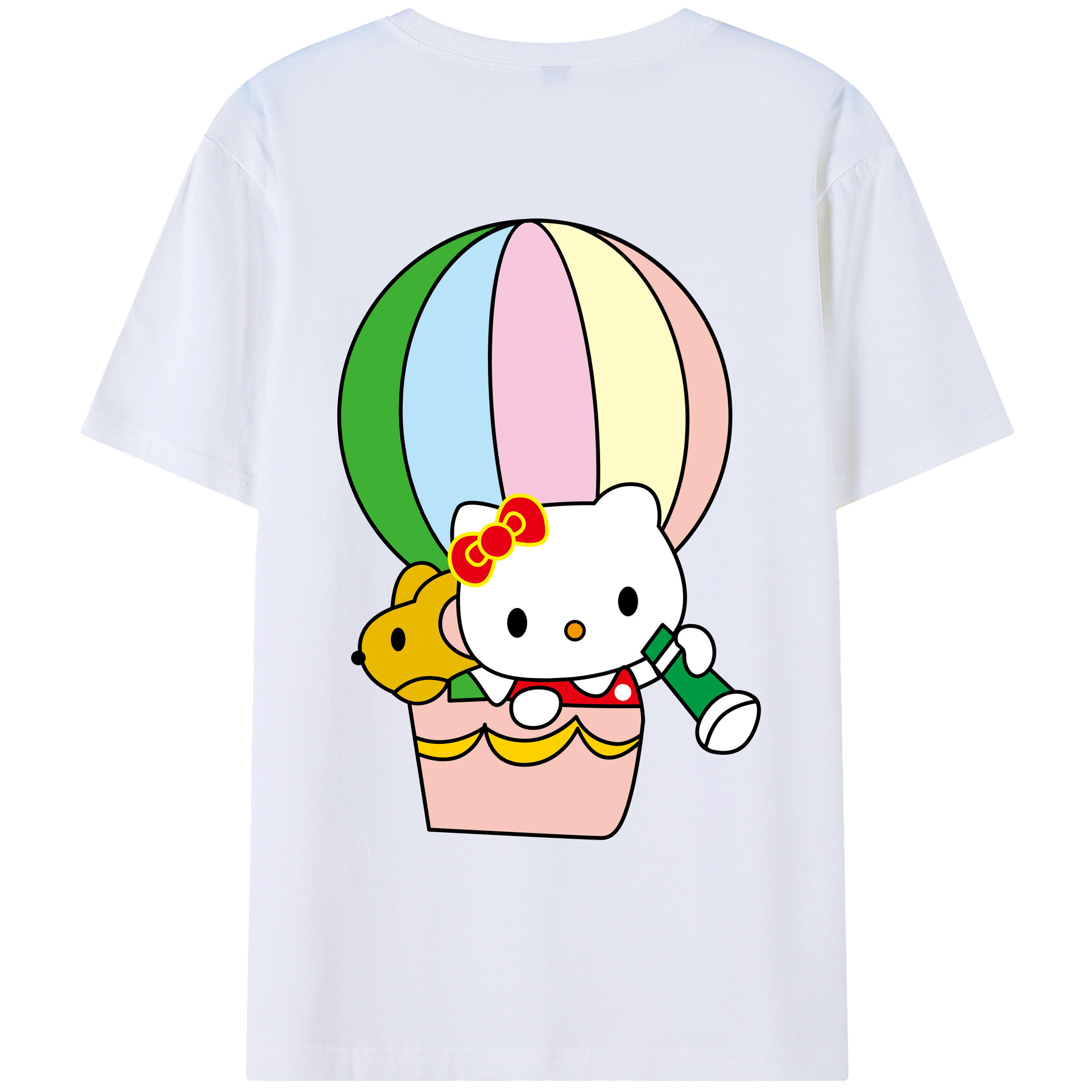 （画像用） Hello Kitty ハローキティ 綿100％ メンズ半袖Tシャツ（バックプリント） 通気性