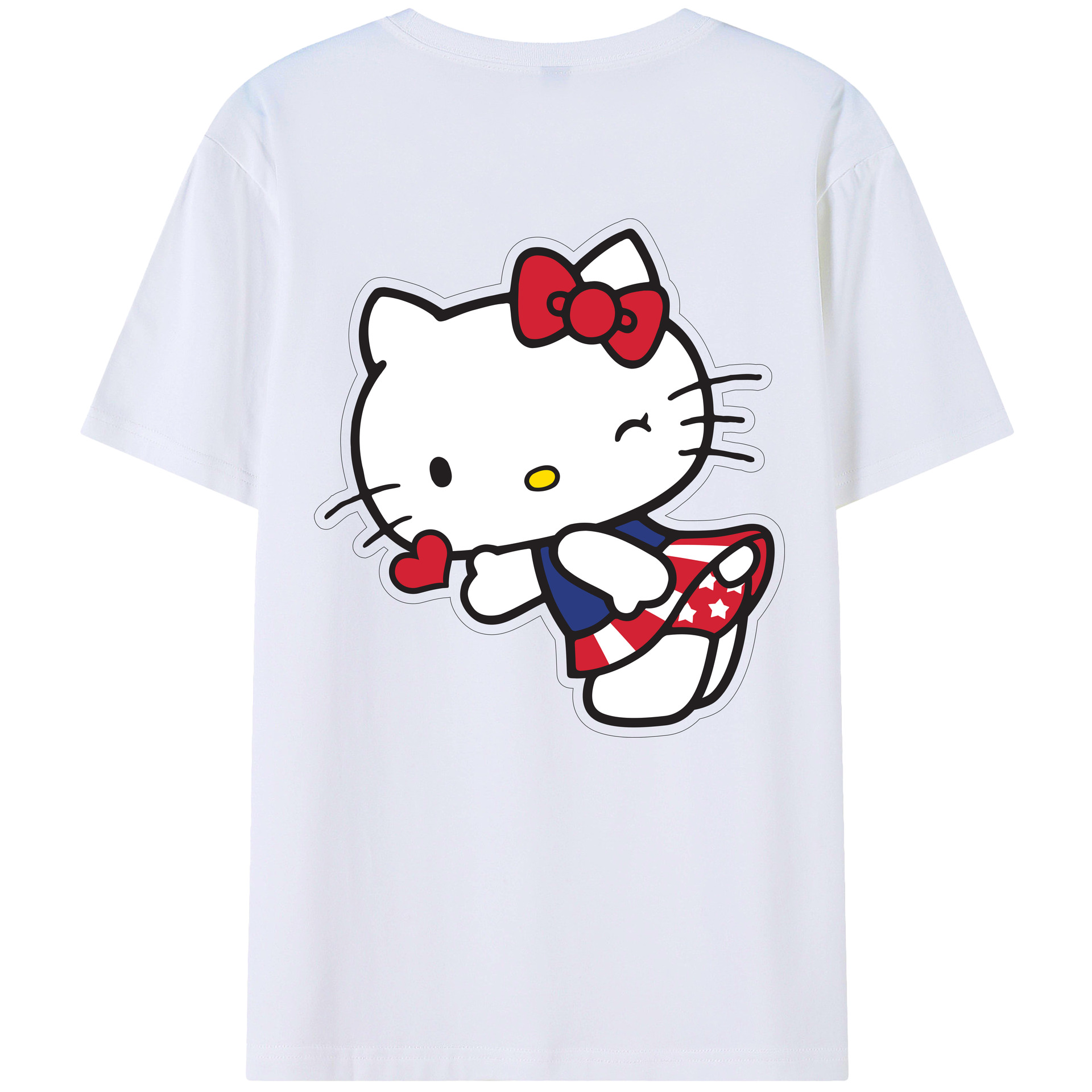 （画像用） Hello Kitty ハローキティ 綿100％ メンズ半袖Tシャツ（バックプリント） 通気性