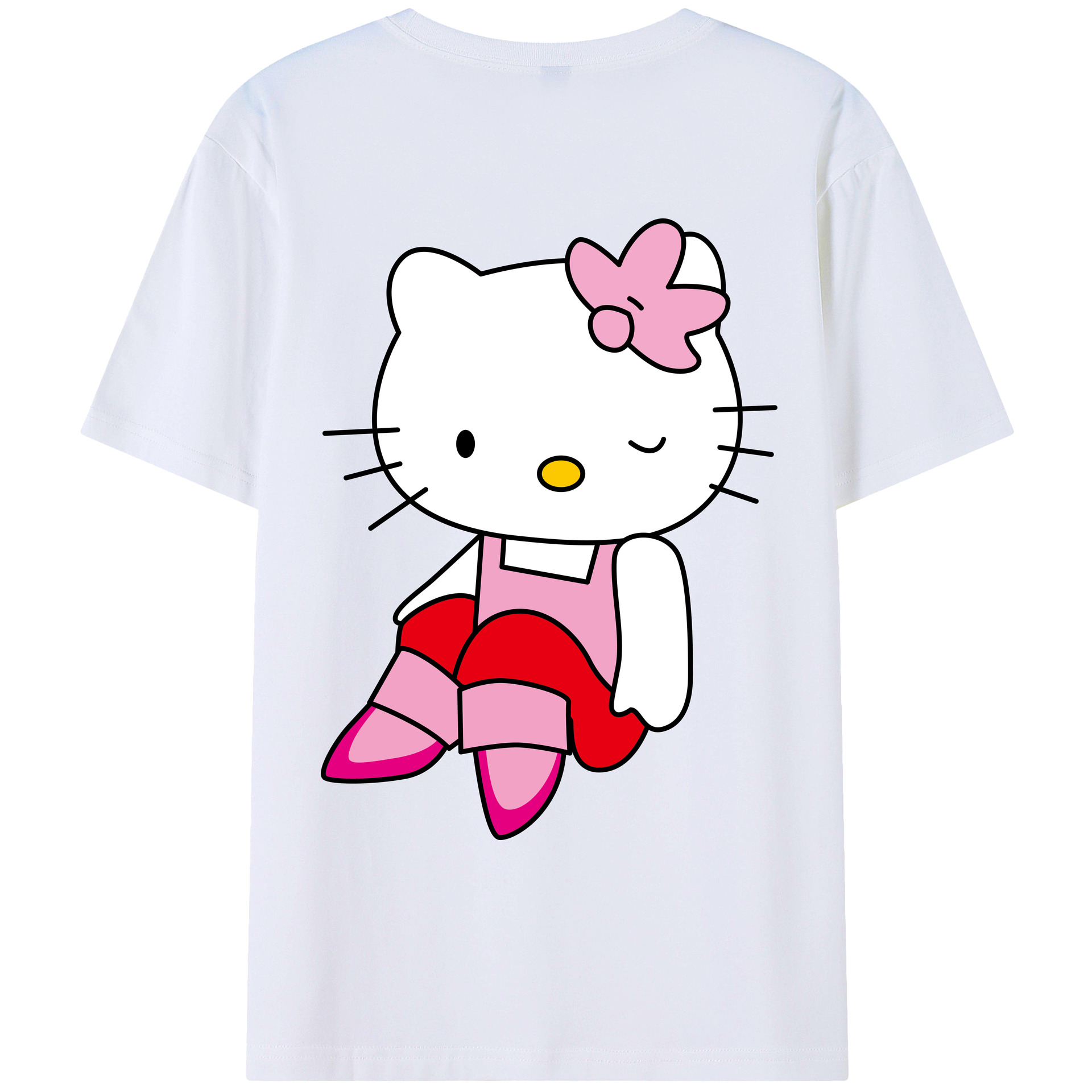 （画像用） Hello Kitty ハローキティ 綿100％ メンズ半袖Tシャツ（バックプリント） 通気性
