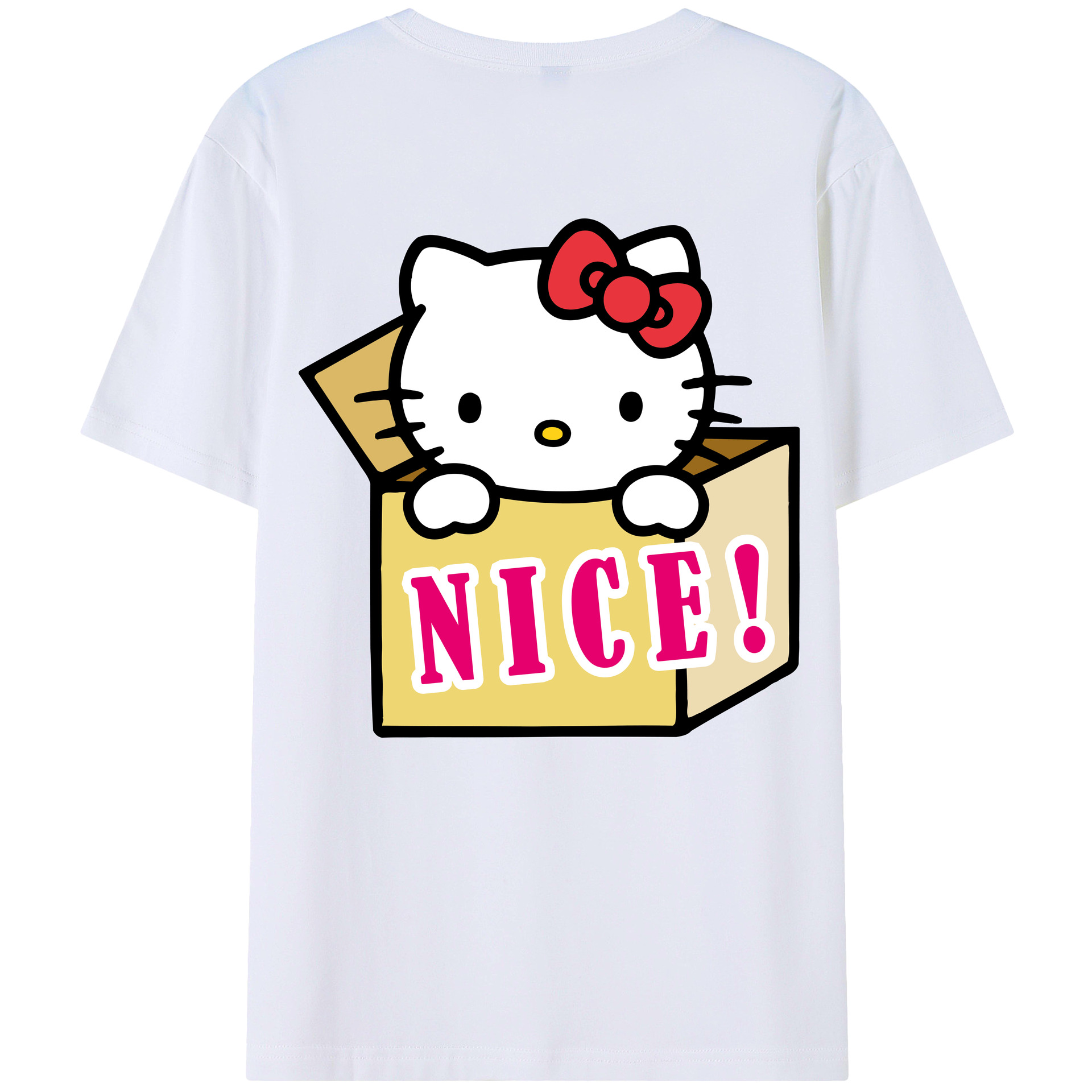 （画像用） Hello Kitty ハローキティ 綿100％ メンズ半袖Tシャツ（バックプリント） 通気性