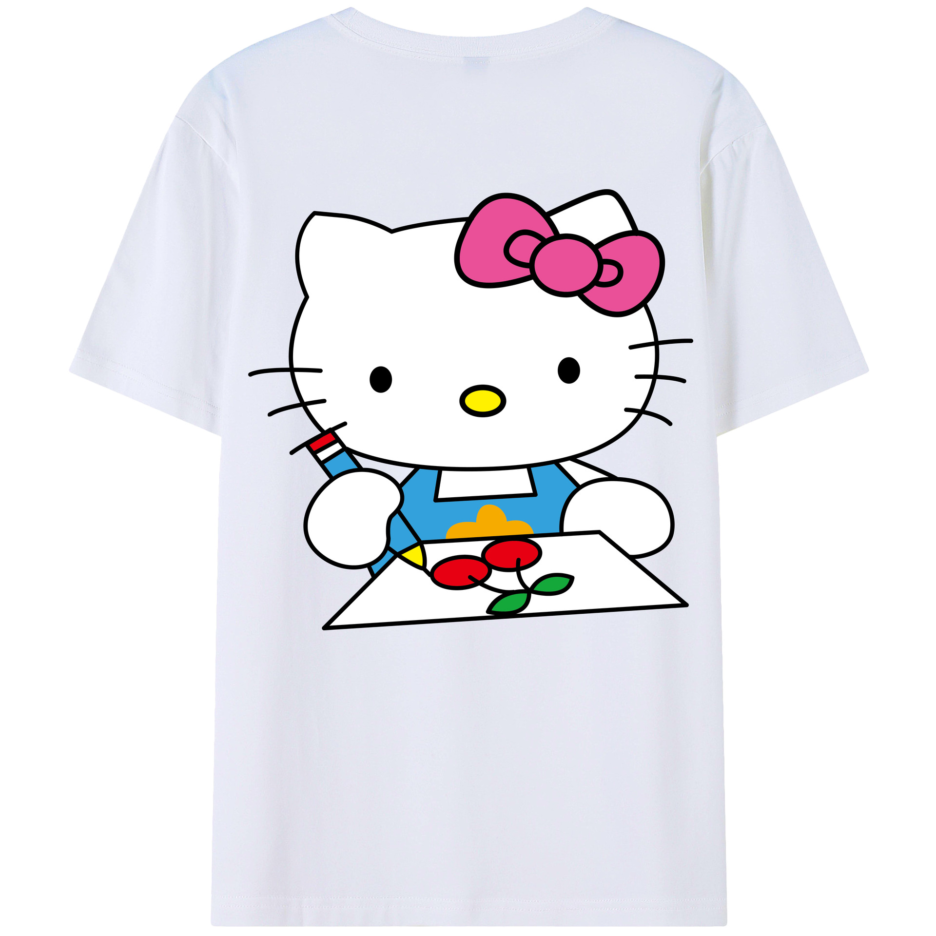 （画像用） Hello Kitty ハローキティ 綿100％ メンズ半袖Tシャツ（バックプリント） 通気性