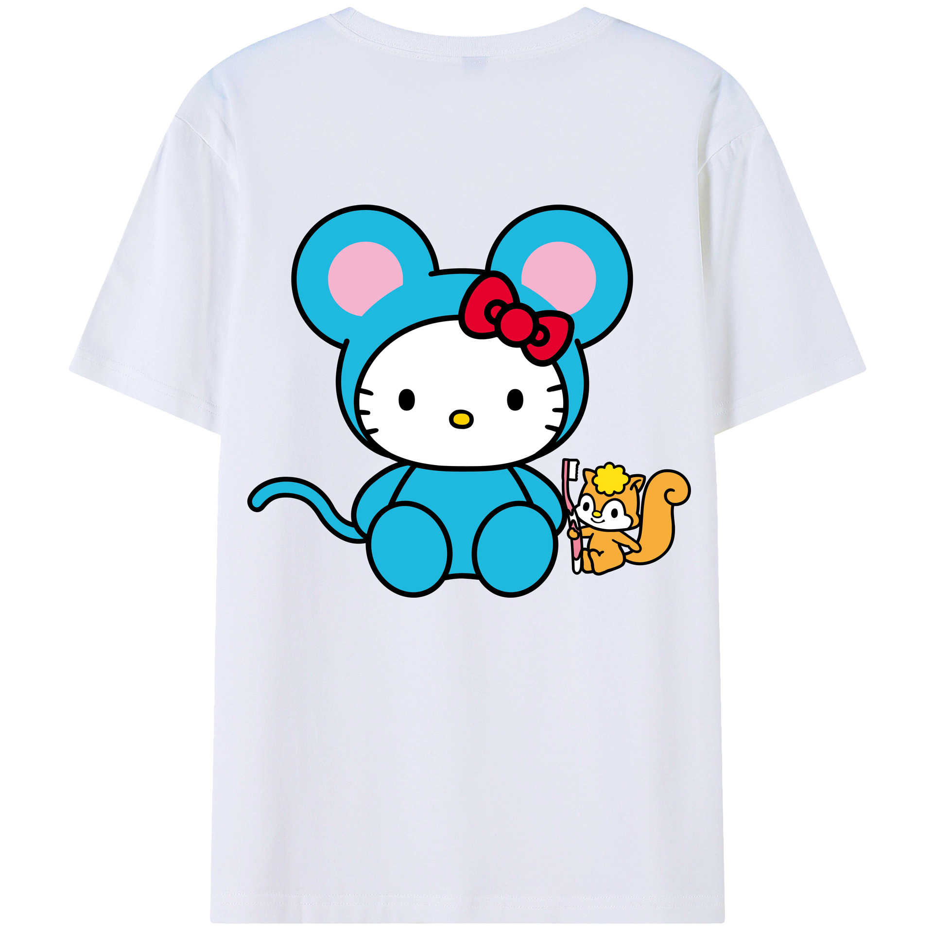 （画像用） Hello Kitty ハローキティ 綿100％ メンズ半袖Tシャツ（バックプリント） 通気性