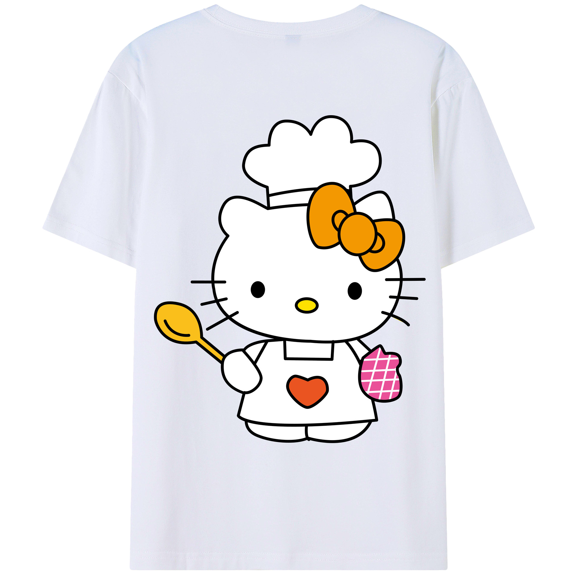 （画像用） Hello Kitty ハローキティ 綿100％ メンズ半袖Tシャツ（バックプリント） 通気性