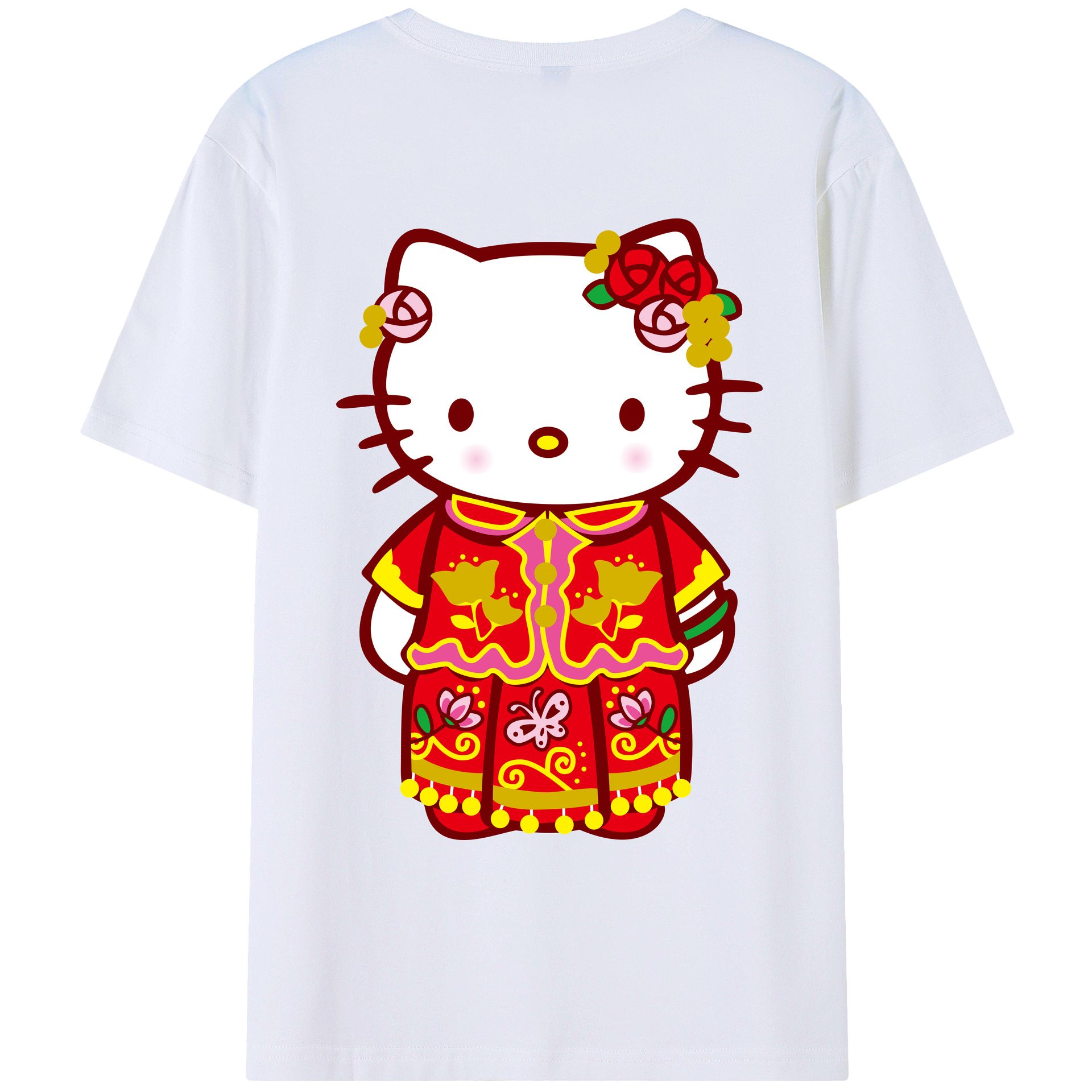 （画像用） Hello Kitty ハローキティ 綿100％ メンズ半袖Tシャツ（バックプリント） 通気性