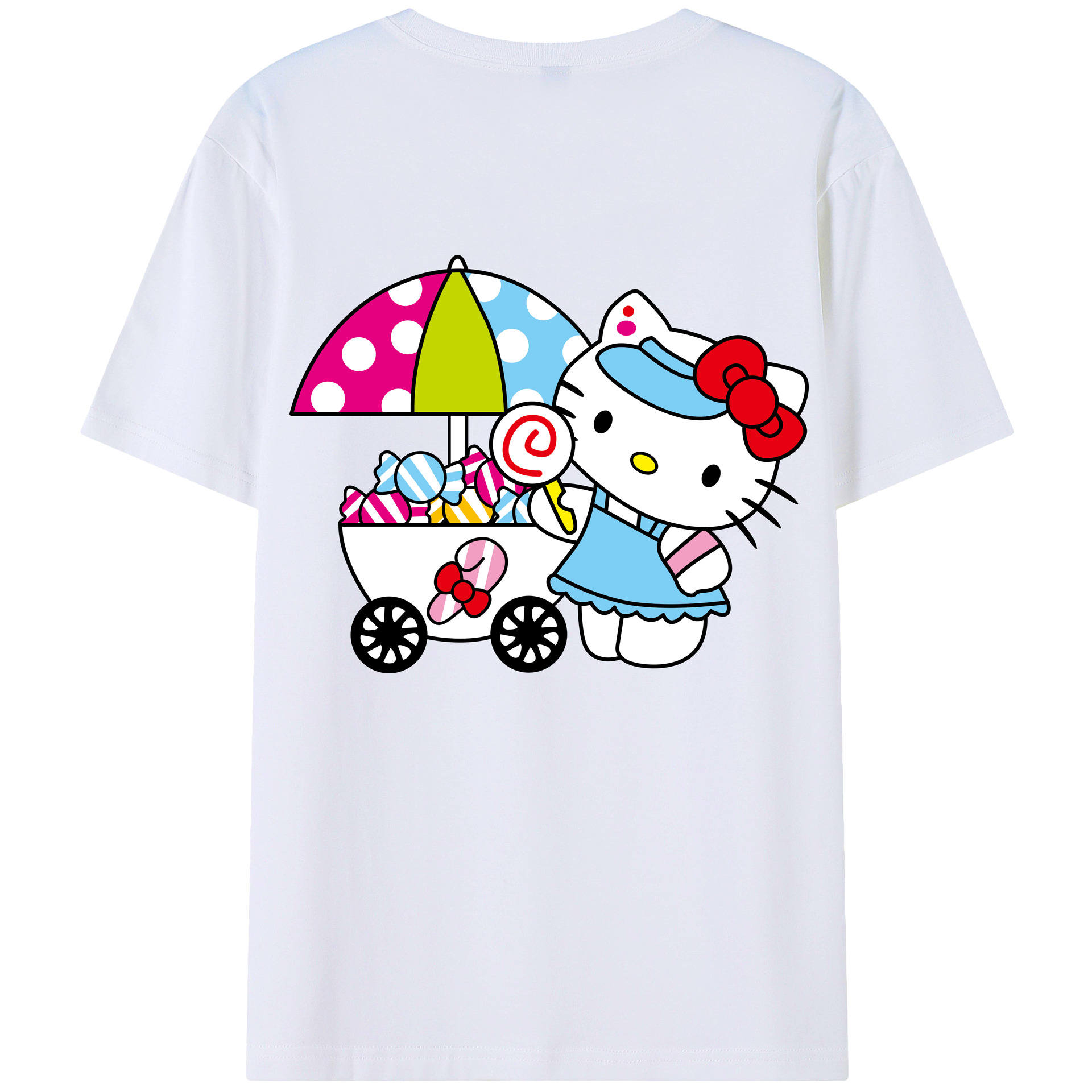 （画像用） Hello Kitty ハローキティ 綿100％ メンズ半袖Tシャツ（バックプリント） 通気性