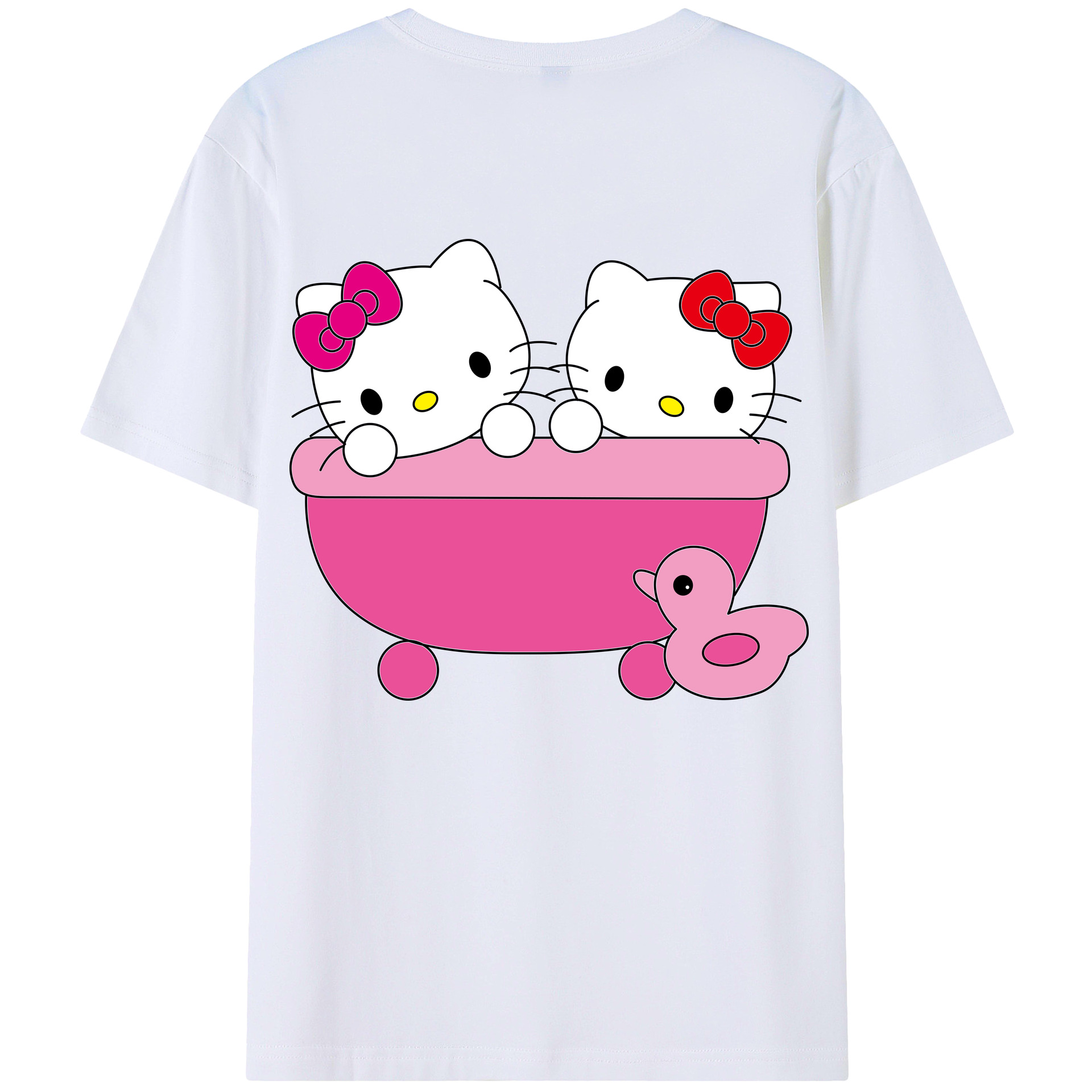 （画像用） Hello Kitty ハローキティ 綿100％ メンズ半袖Tシャツ（バックプリント） 通気性