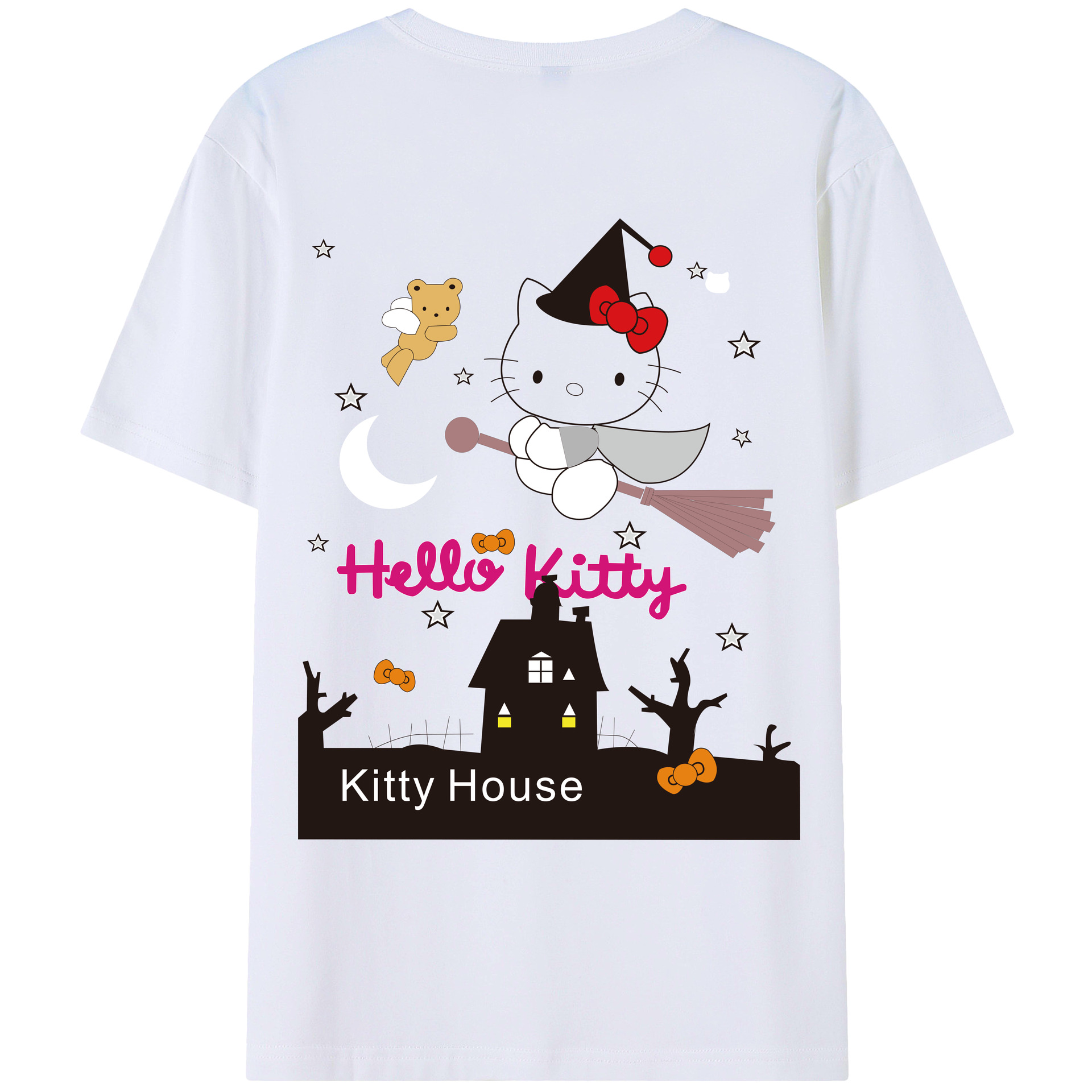 （画像用） Hello Kitty ハローキティ 綿100％ メンズ半袖Tシャツ（バックプリント） 通気性