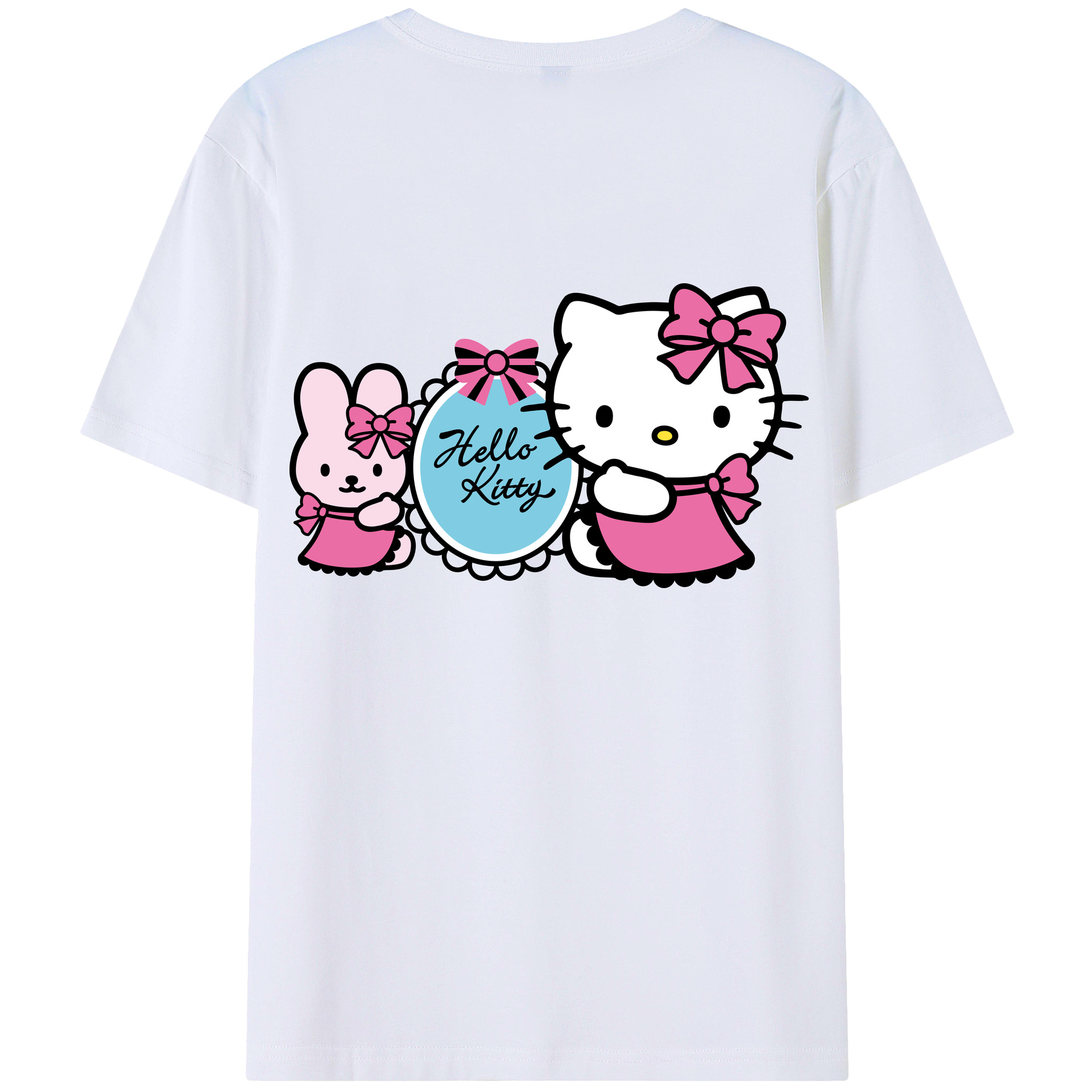 （画像用） Hello Kitty ハローキティ 綿100％ メンズ半袖Tシャツ（バックプリント） 通気性