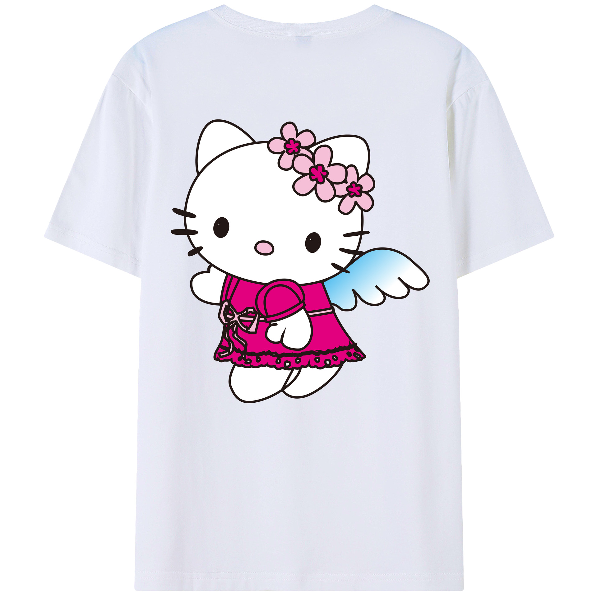 （画像用） Hello Kitty ハローキティ 綿100％ メンズ半袖Tシャツ（バックプリント） 通気性