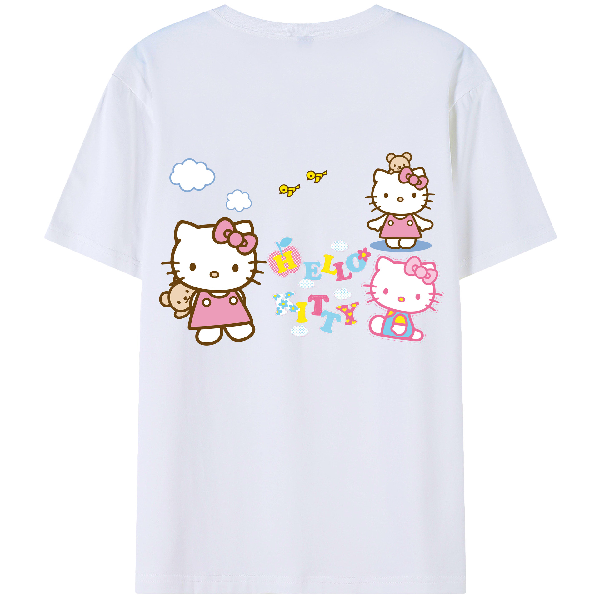（画像用） Hello Kitty ハローキティ 綿100％ メンズ半袖Tシャツ（バックプリント） 通気性