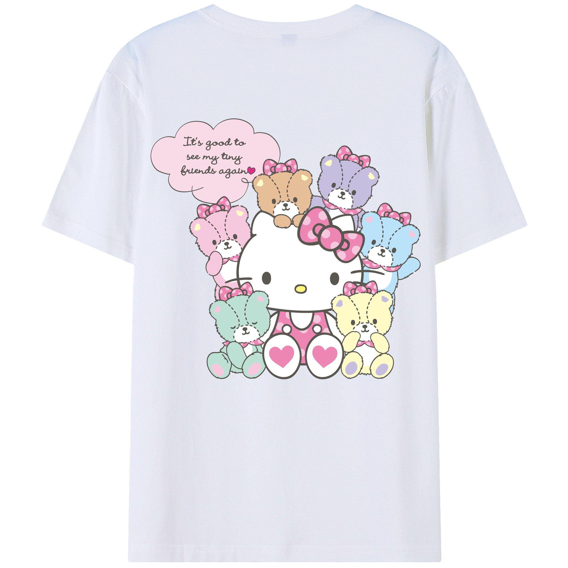 （画像用） Hello Kitty ハローキティ 綿100％ メンズ半袖Tシャツ（バックプリント） 通気性