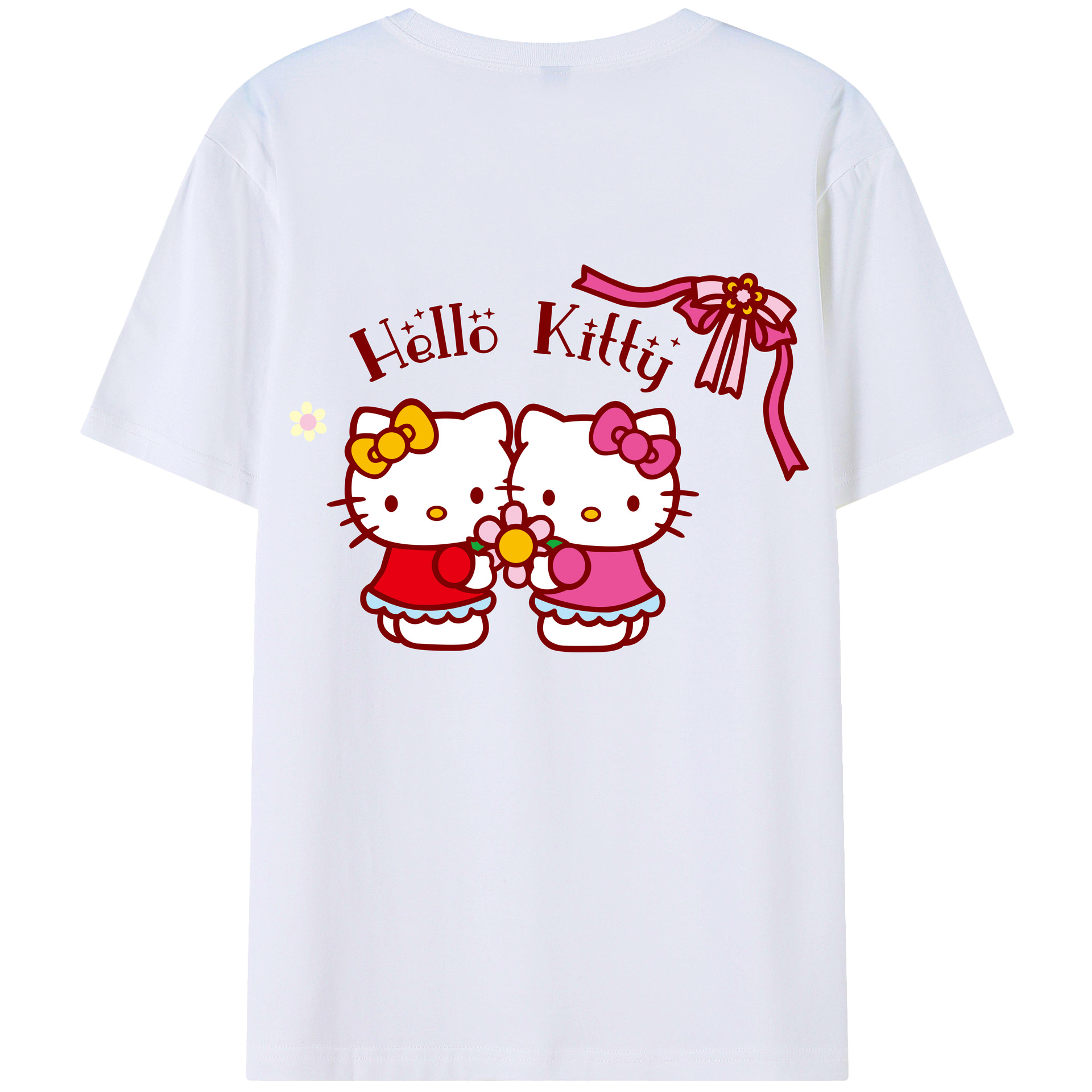 （画像用） Hello Kitty ハローキティ 綿100％ メンズ半袖Tシャツ（バックプリント） 通気性