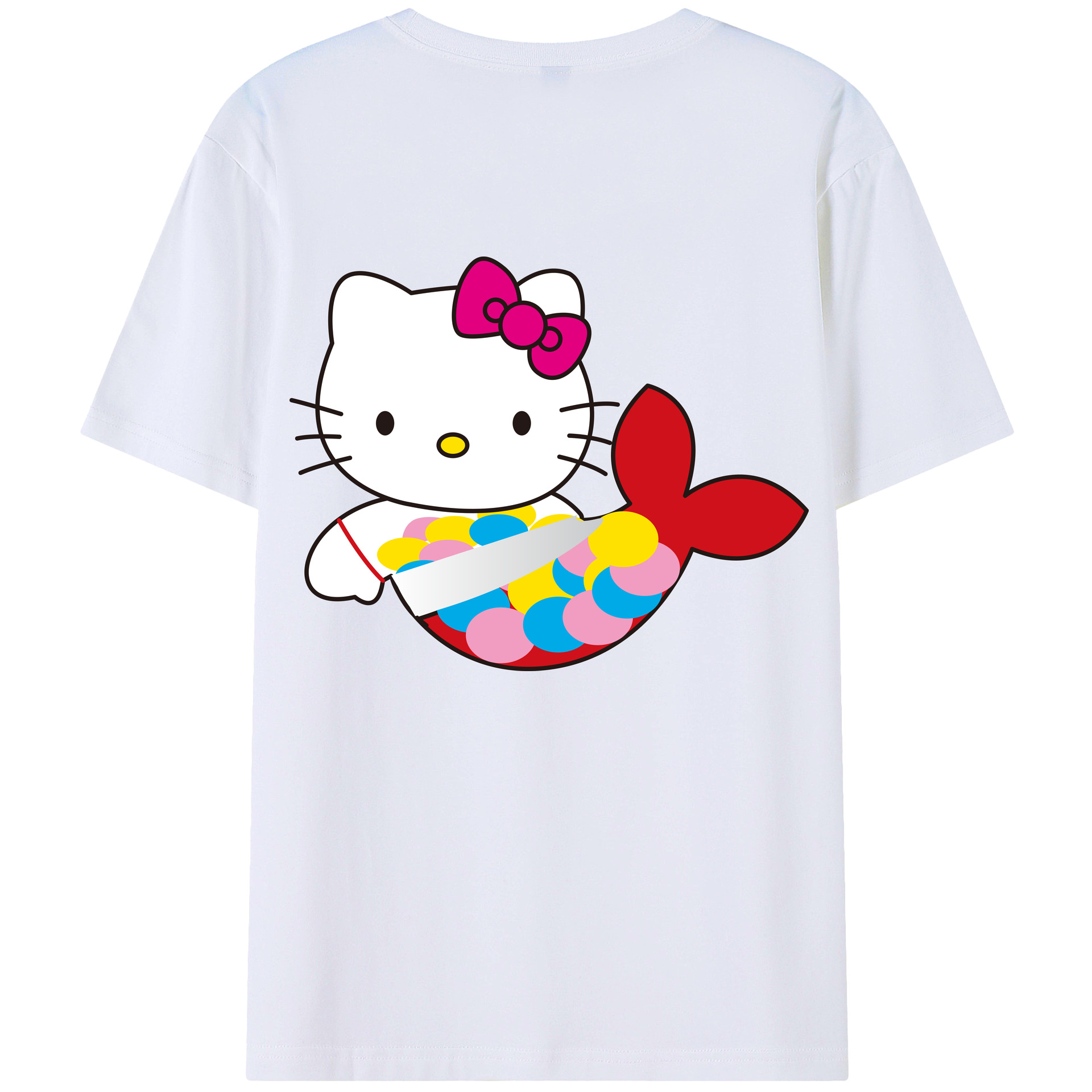 （画像用） Hello Kitty ハローキティ 綿100％ メンズ半袖Tシャツ（バックプリント） 通気性